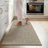 JSEI 17''x48'' Non-Slip Kitchen Runner Rug, Polypropylene Kitchen Mats, Machine Washable Absorbent and Stain Resistant Kitchen Rug, Carpet Mats with TPR Backing for Kitchen, Beige