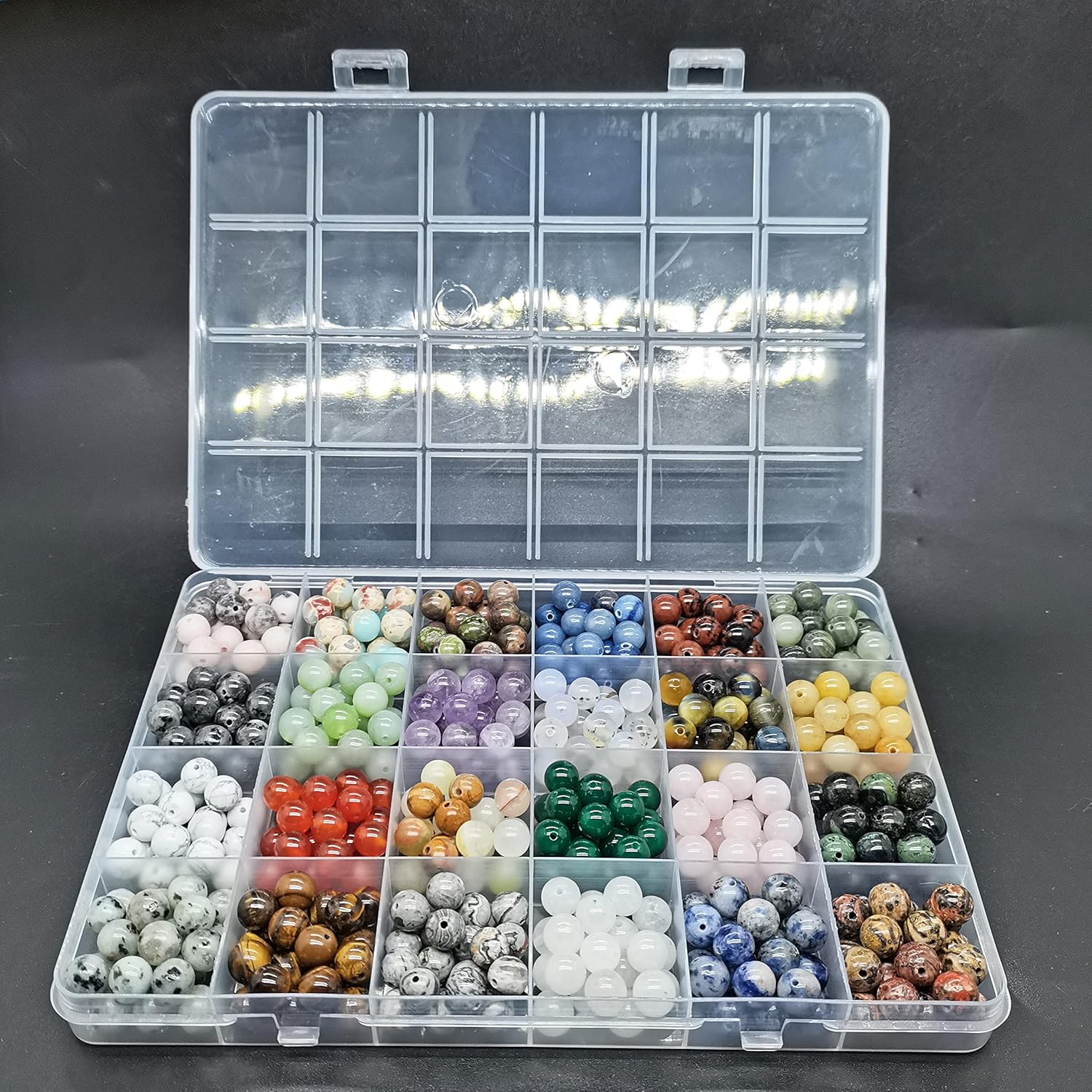 504pcs 8mm Natural Round Stone Beads Gemstone Beading Hole Size 1mm Crystal Energy Stone Healing for Bracelet Necklace Earrings Jewelry Making(24 Colors-2,8mm)