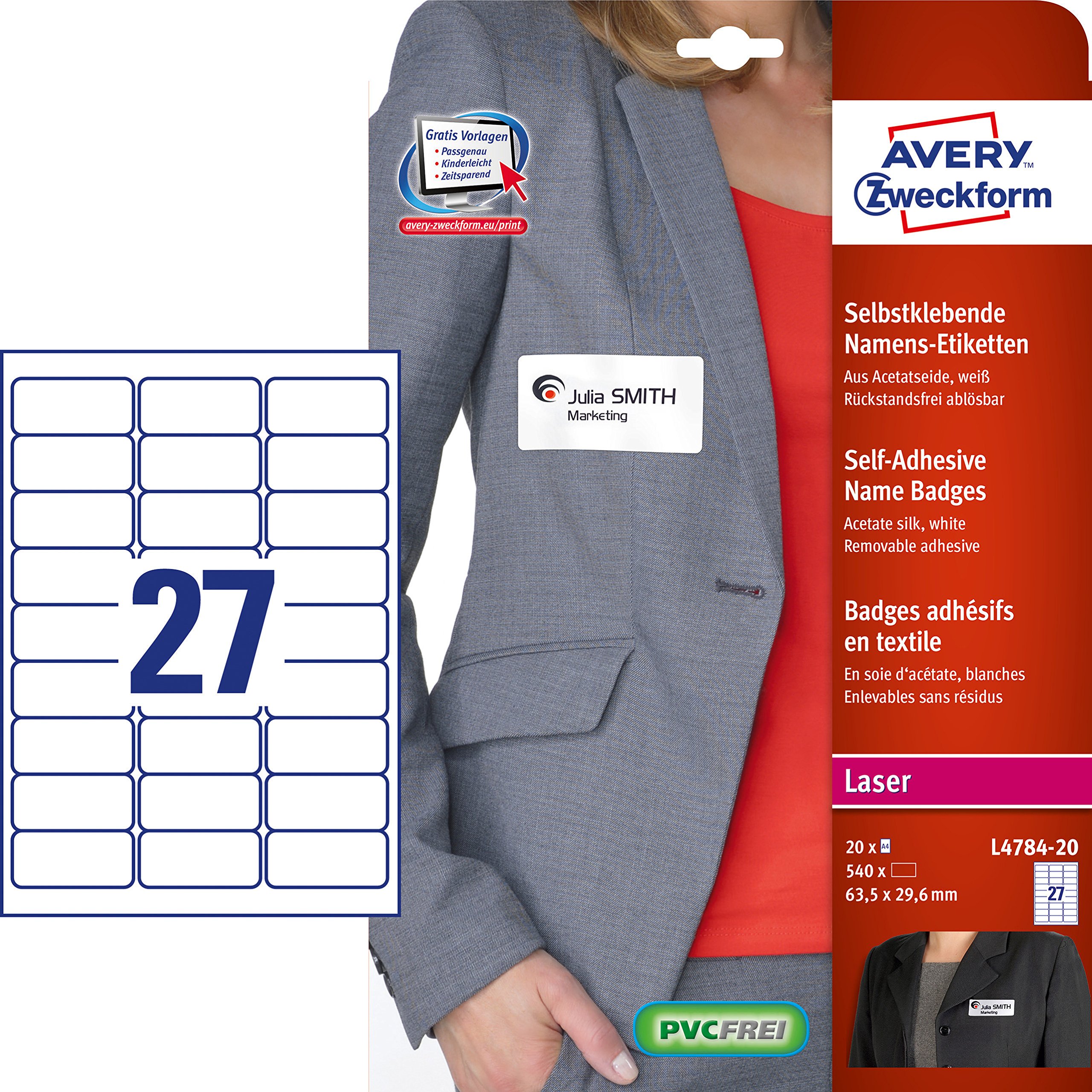 AVERY Zweckform L4784-20 Namensetiketten (540 Namensaufkleber, 63,5x29,6mm auf A4) 20 Blatt, weiß & 3490 Adressaufkleber (600 plus 120 Klebeetiketten extra, 70x36mm auf A4) 30 Blatt, weiß