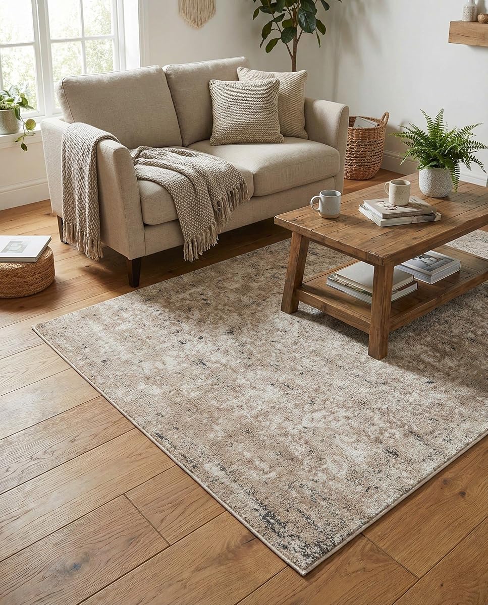 Rugs.com Oregon Collection Rug – 4' x 6' Beige Low-Pile Rug Perfect for Living Rooms, Large Dining Rooms, Open Floorplans