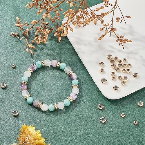 Miniatura 5 de PH PandaHall Separador de tapón chapado en oro de 18 quilates, 4 tamaños de cuentas de latón de goma, 40 cuentas deslizantes ajustables, tapón de