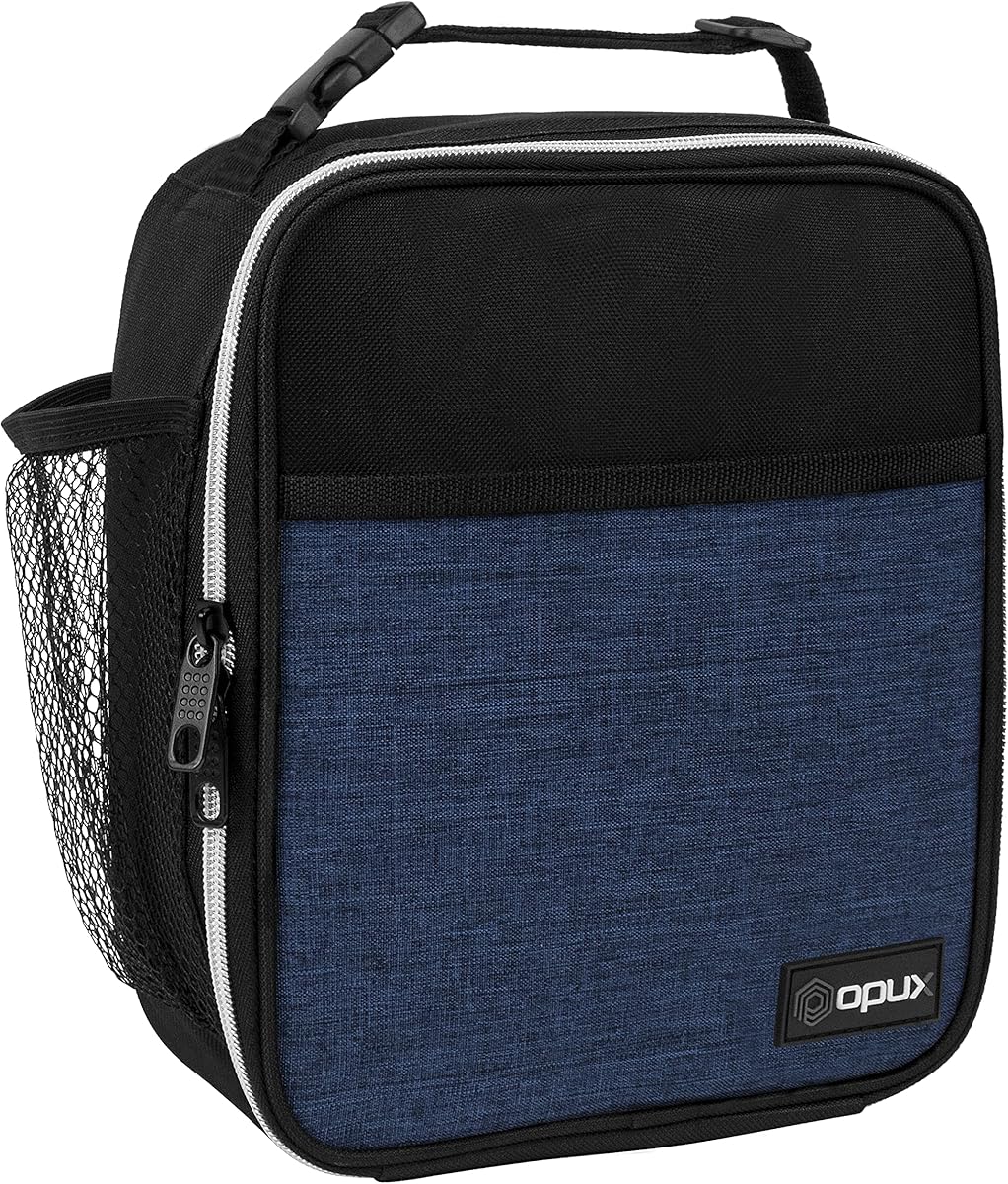 opux Premium Insulated Lunch Box, Soft School Lunch Bag for Kids Boys Girls, Leakproof Small Lunch Pail Men Women Work, Reusable Compact Cooler Tote Lunchbox for Office Adult, Heather Navy