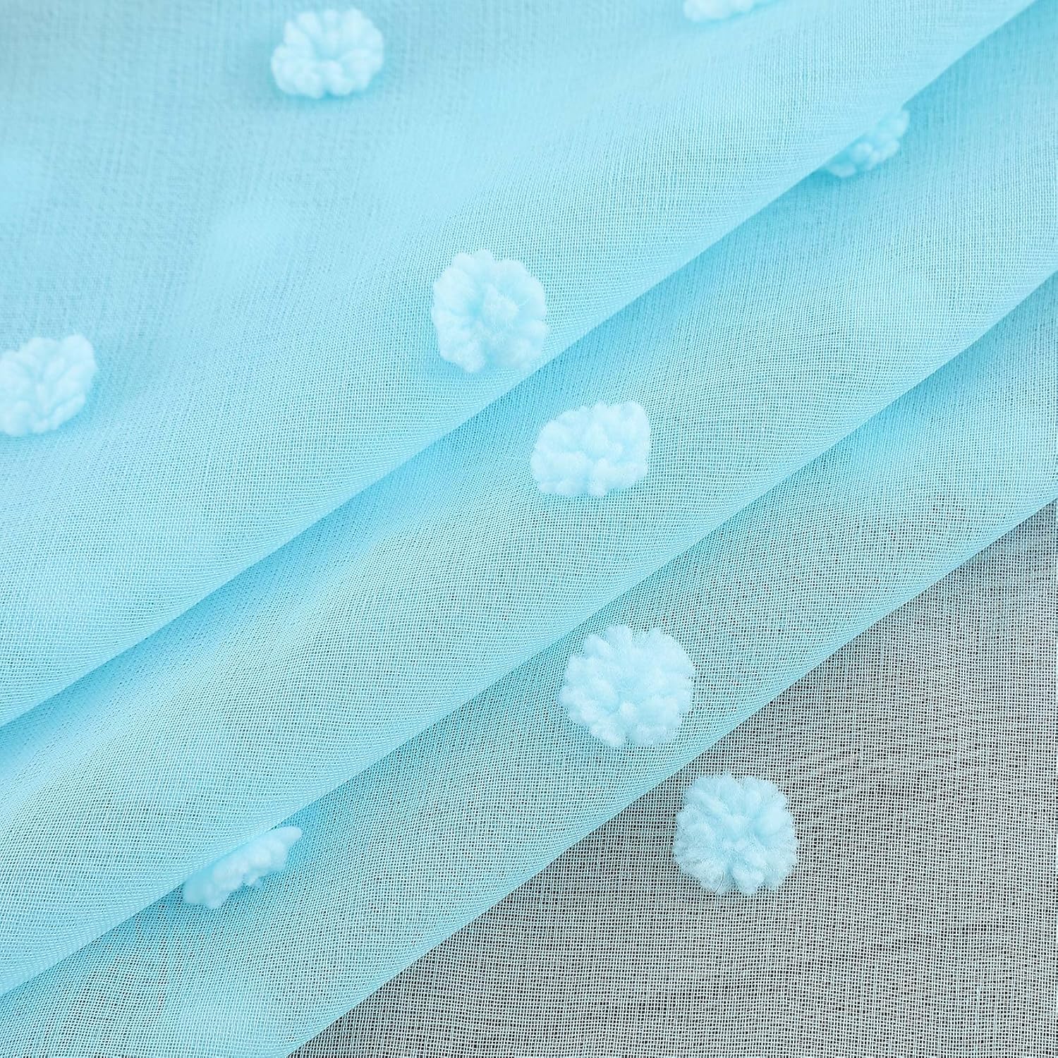 GlowSol Dot Jacquard Voile Curtains for Girl's Room Pom Pom Jacquard Sheer Curtains Linen Textured Voile Window Draperies Grommets Design ( Blue, 52"×84" )