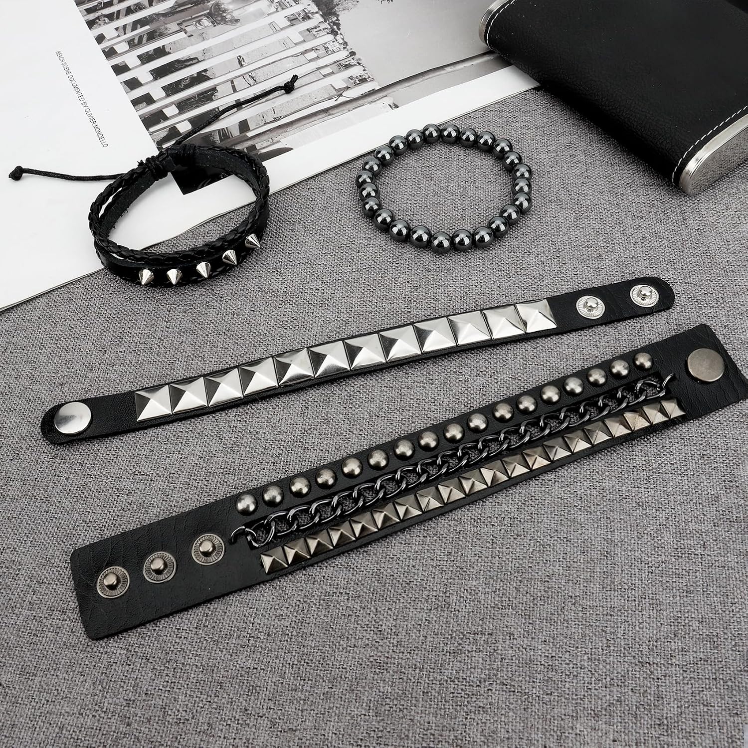Leather Bracelet for Men Women,Punk Rock Studded Bracelets Spiked Cuff Gothic Grunge 80s Biker Emo Accessories