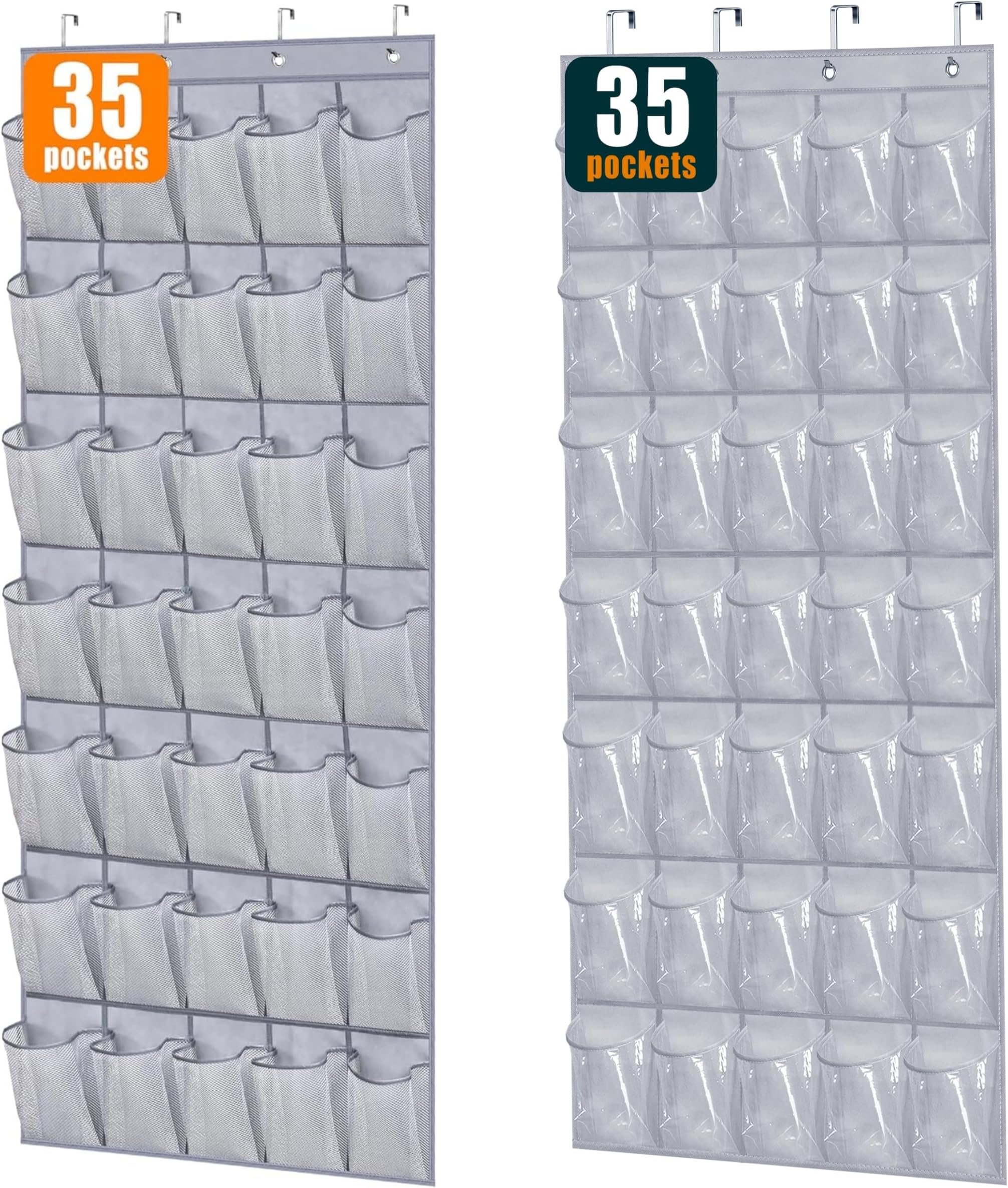MISSLO 35 Large Pockets Over The Door Shoe Organizer Sturdy Oxford Fabric Hanging Shoe Rack Grey
