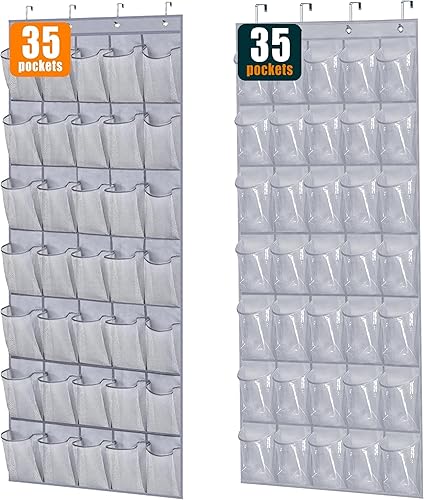 Miniatura 1 de MISSLO Organizador de zapatos para colgar sobre la puerta, 35 bolsillos grandes, resistente tela Oxford, color gris
