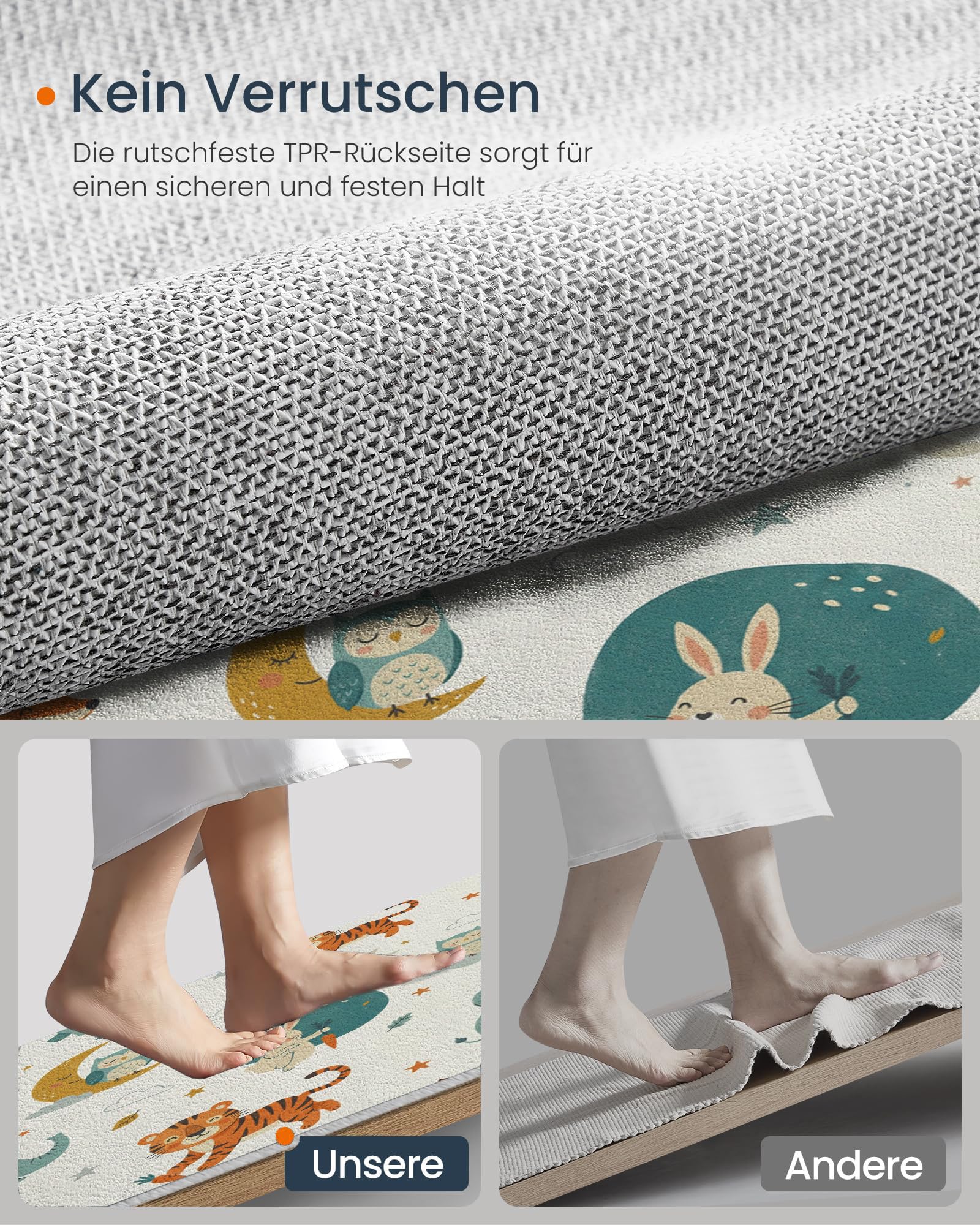 Felpudo de Entrada Conejo Elefante Luna, 80x120cm Alfombra para Puerta Animales Nocturnos Bosque, Antideslizante, Lavable Alfombrilla para Atrapar Suciedad para Pasillo, Cocina, Dormitorio