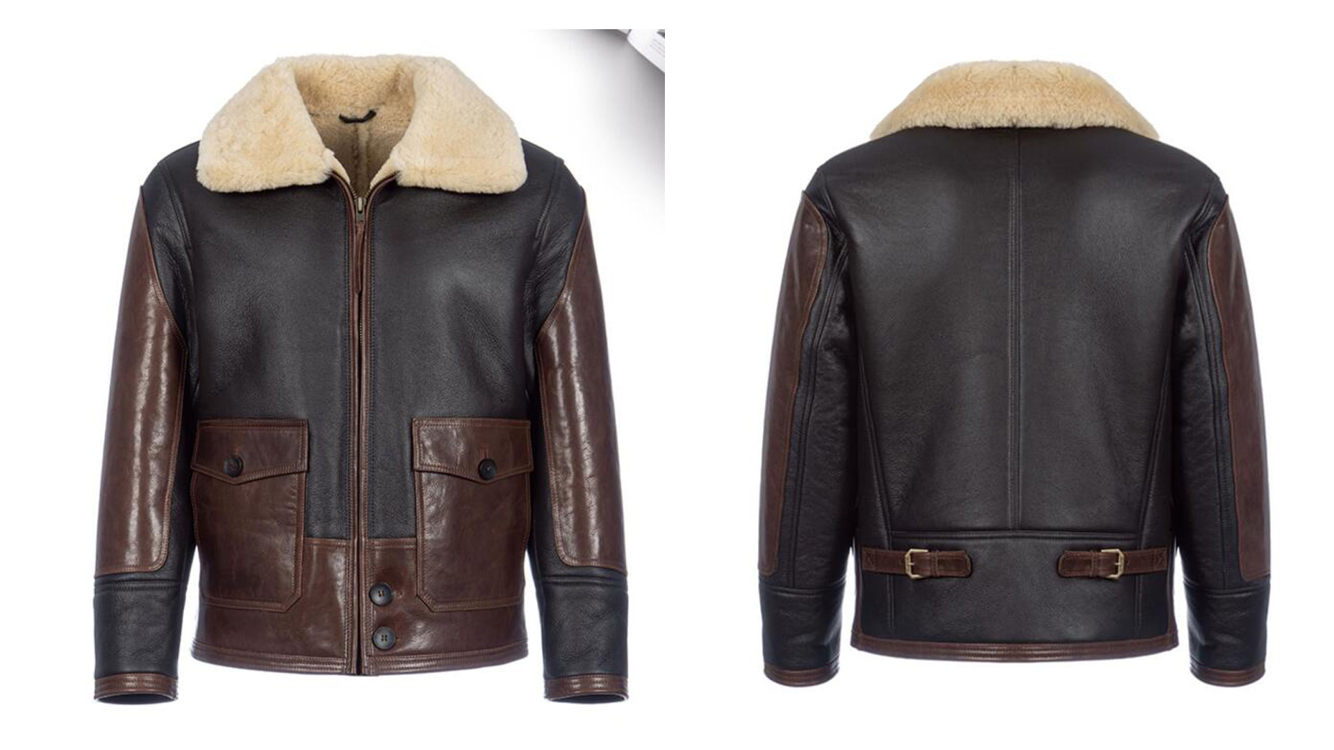 Denny&Dora Men's Shearling Jacket Flight Jacket Brown Sheepskin