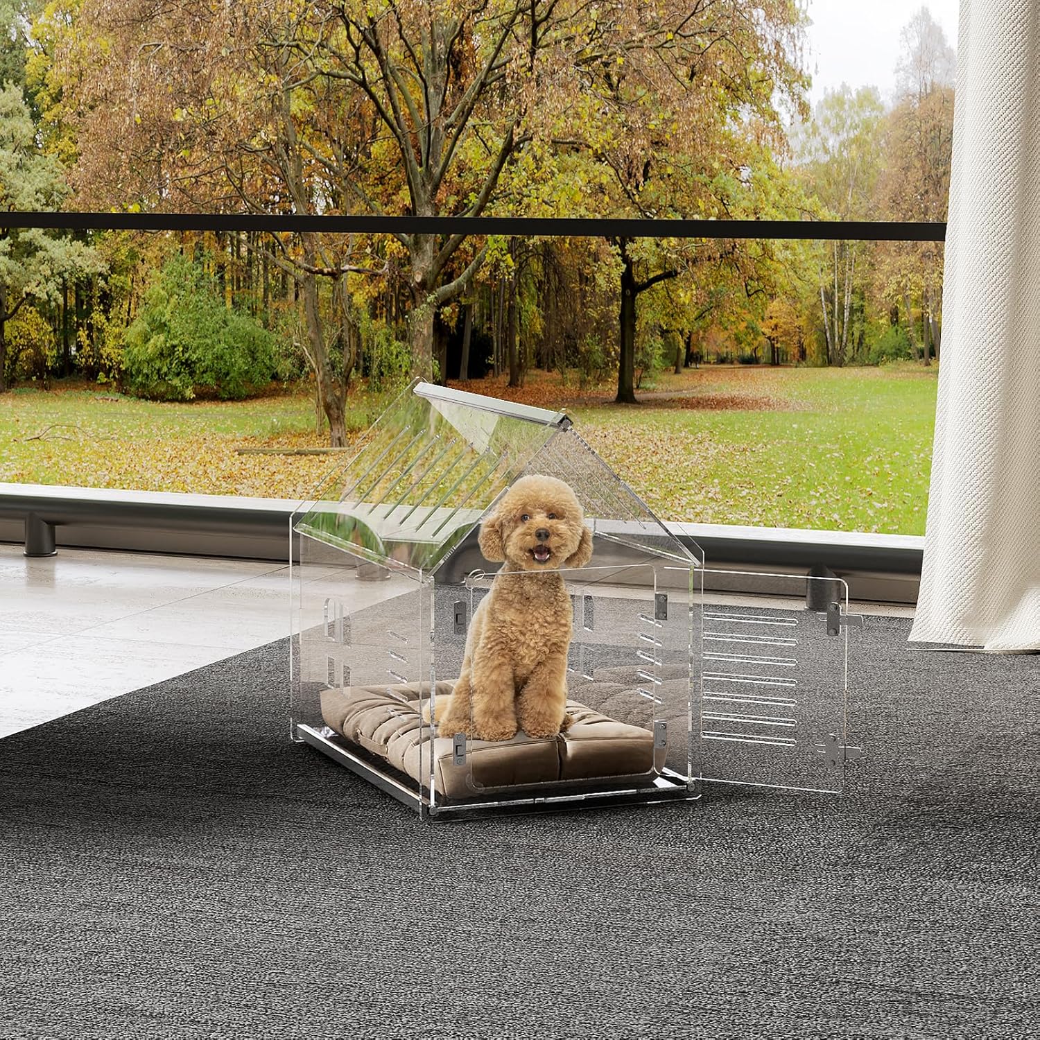 Sumerflos Acrylic Dog House, 24" L x 18" W x 23" H Clear Dog Crate, Modern Indoor Dog Kennel Lockable Ventilated for Most Small Dog Cat Pet