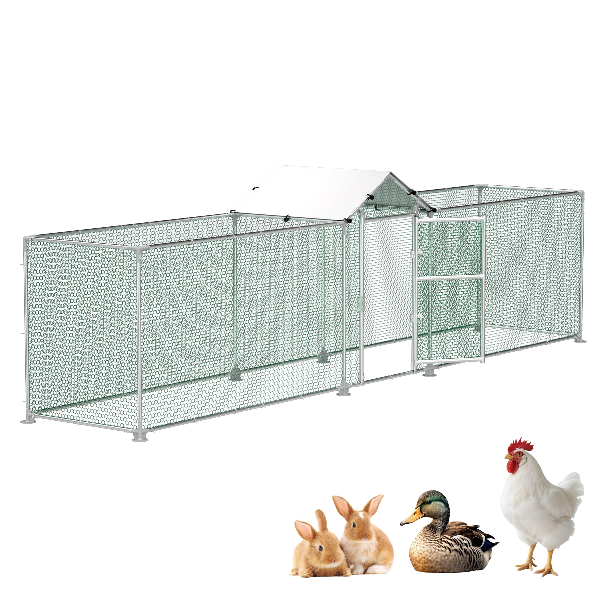 Hühnerstall 5x1x1,5 m, Silber, Stahlrahmen mit PE-Dach, begehbar