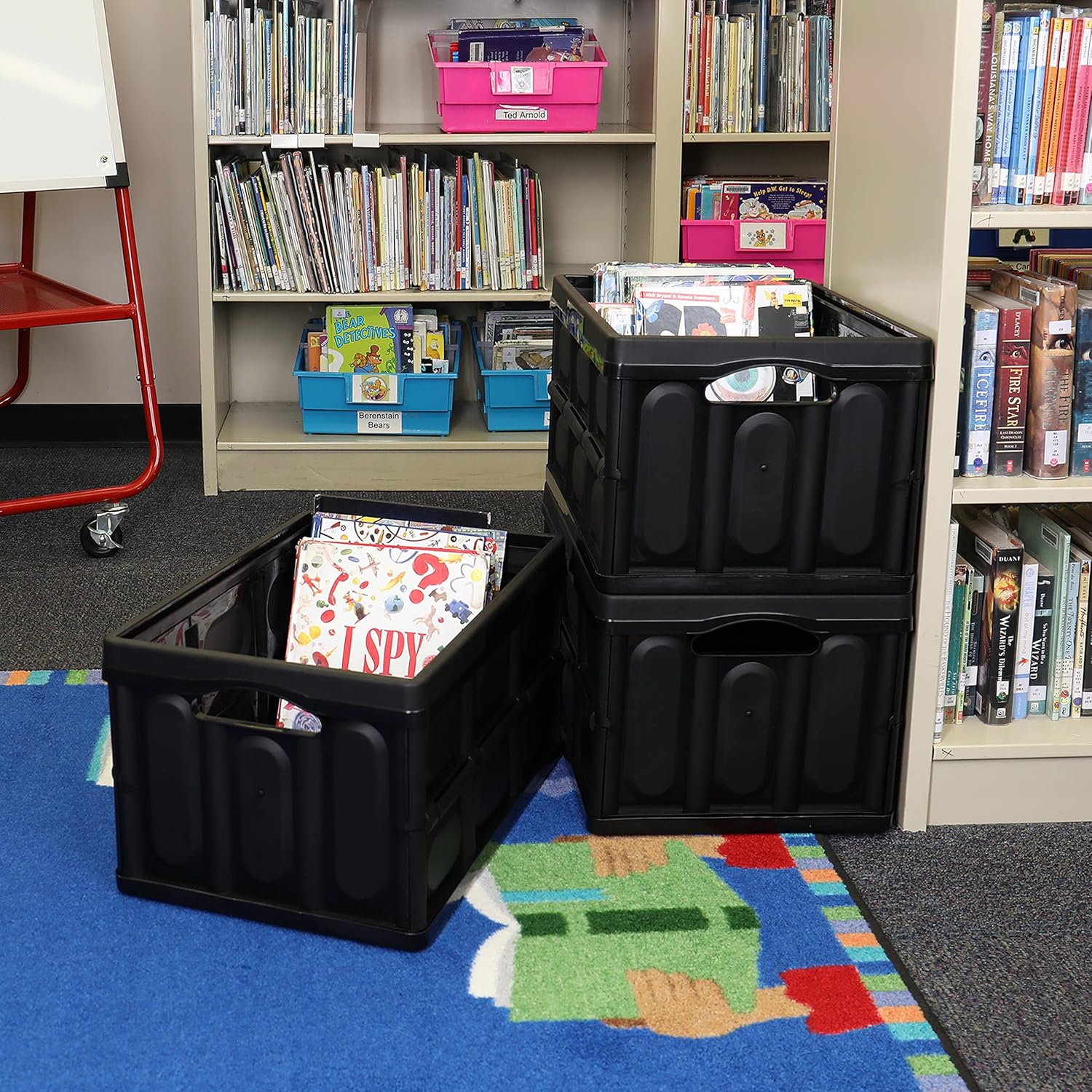 Pearington Collapsible Storage Bins, Stackable Containers for School, Work, Home Organization, 3-Pack
