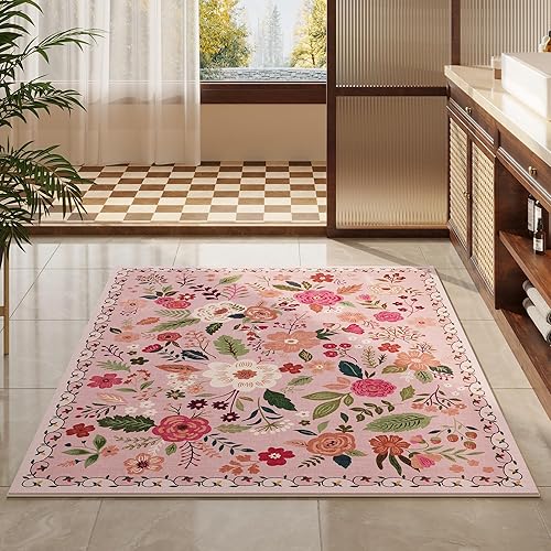 Miniatura 70 de Rugcomf Alfombra de pasillo para cocina, antideslizante, 2 x 6 pies, alfombras lavables con parte trasera de goma, alfombra floral suave para