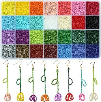 KERGAEN Size 2mm Seed Beads 28 Colors About 22400pcs in a 28-Grids Box,12/0 Round Glass Seed Beads for Jewelry Making