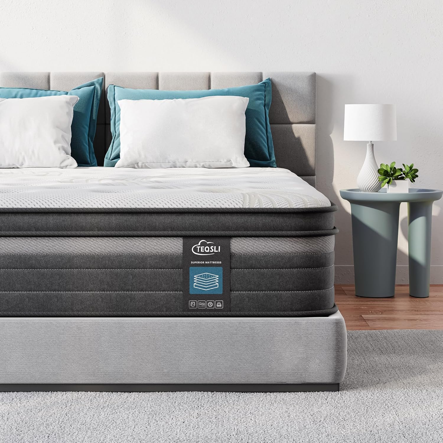 TeQsli Queen Mattress, 10 Inch Queen Size Mattresses in a Box, Gel Memory Foam Hybird Mattress with Individual Pocket Spring, Pressure Relief, Motion Isolation, Fiberglass Free