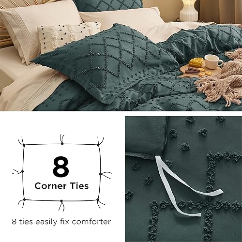 Miniatura 7 de Bedsure - Funda de edredón bohemia para niños, tamaño queen, capitoné, para todas las estaciones, 3 piezas bordadas estilo shabby chic, edredón no