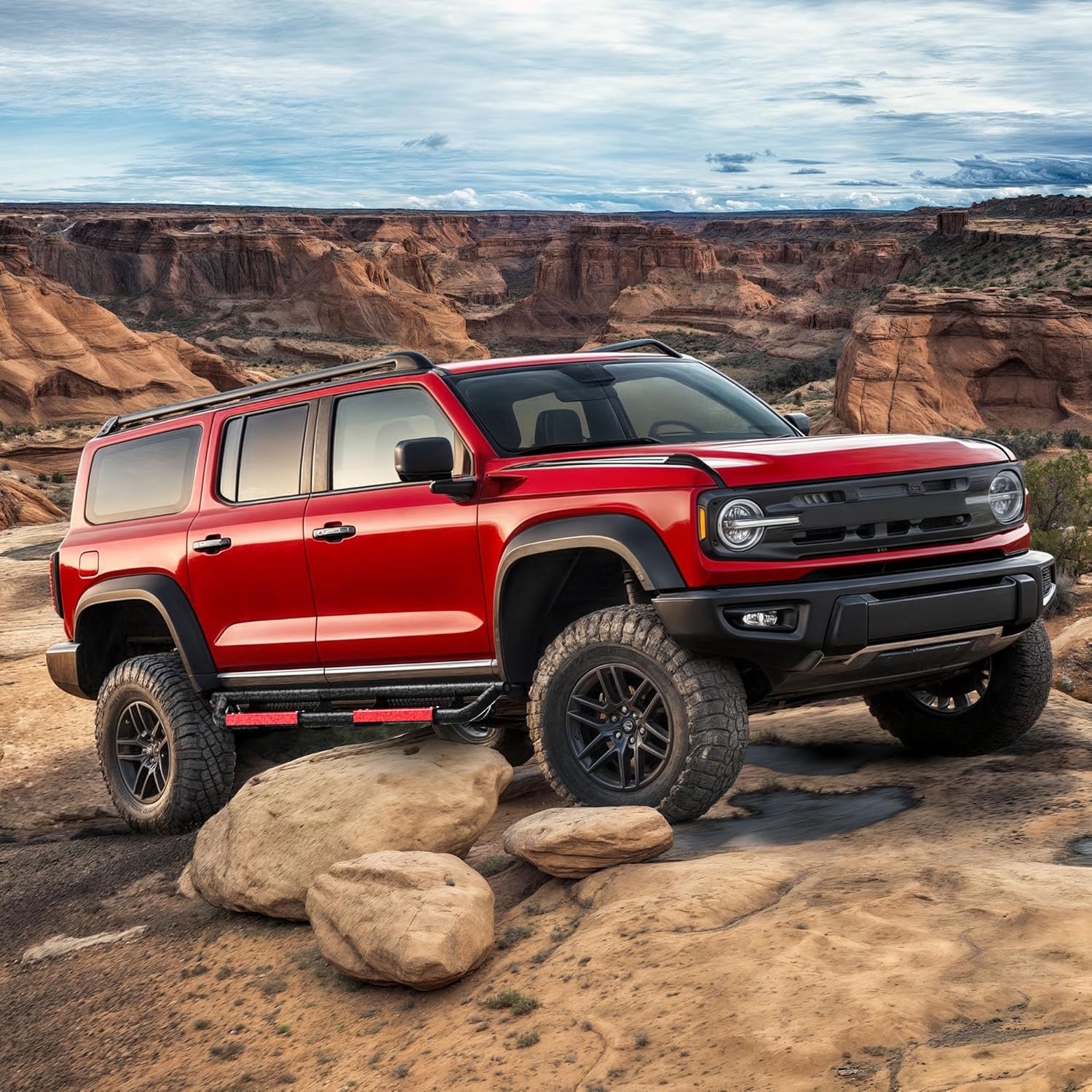 Running Boards Compatible with 2021 2022 2023 2024 2025 2026 Ford Bronco 4 Doors, Paintable Side Steps Rail Drop Nerf Bars Carbon Steel