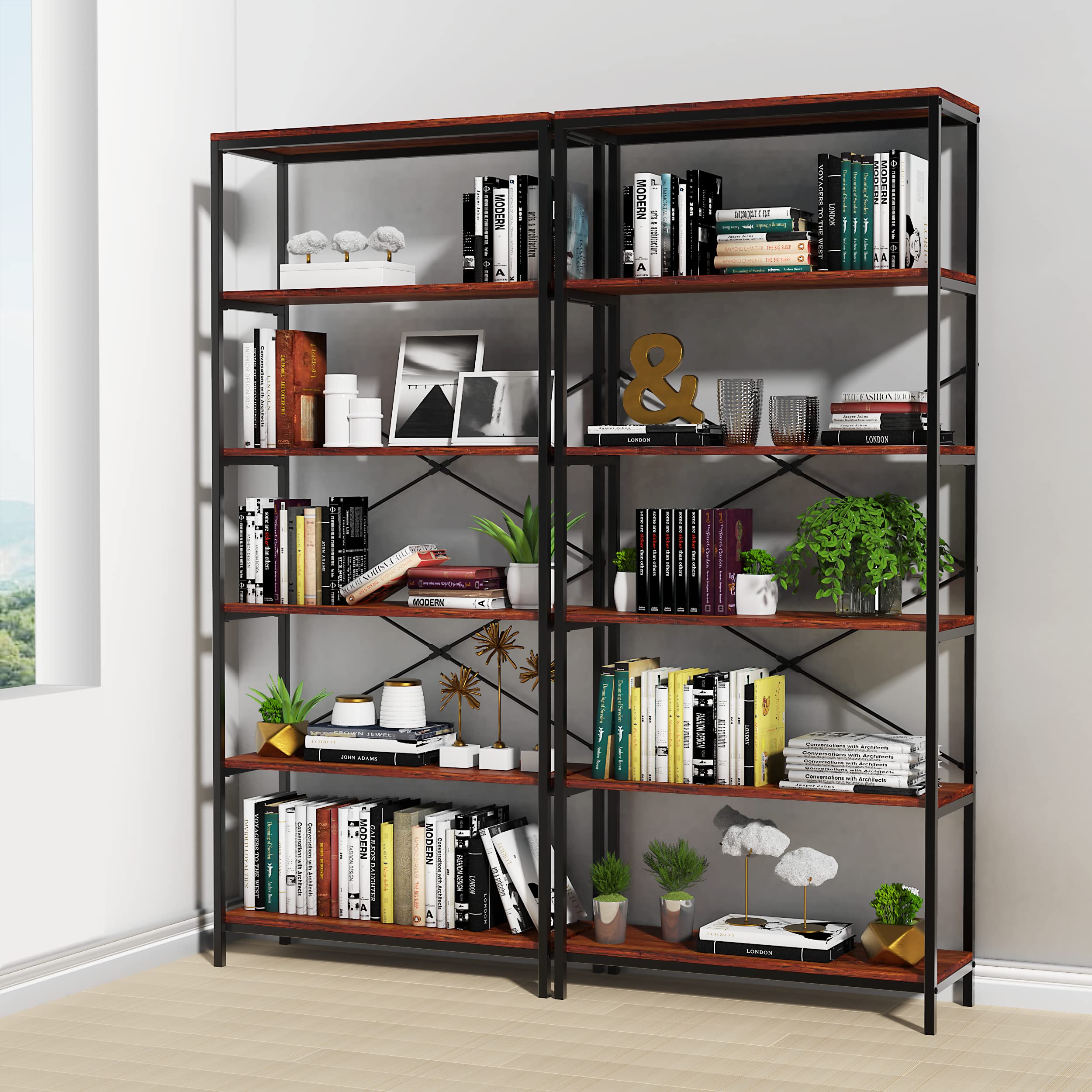 Buy 6 Tier Industrial Bookshelf, 71" Tall Bookshelf, Floor Standing