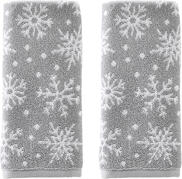 SKL Home Winter/Christmas Scattered Snowflakes Hand Towel Set-2pc, Gray