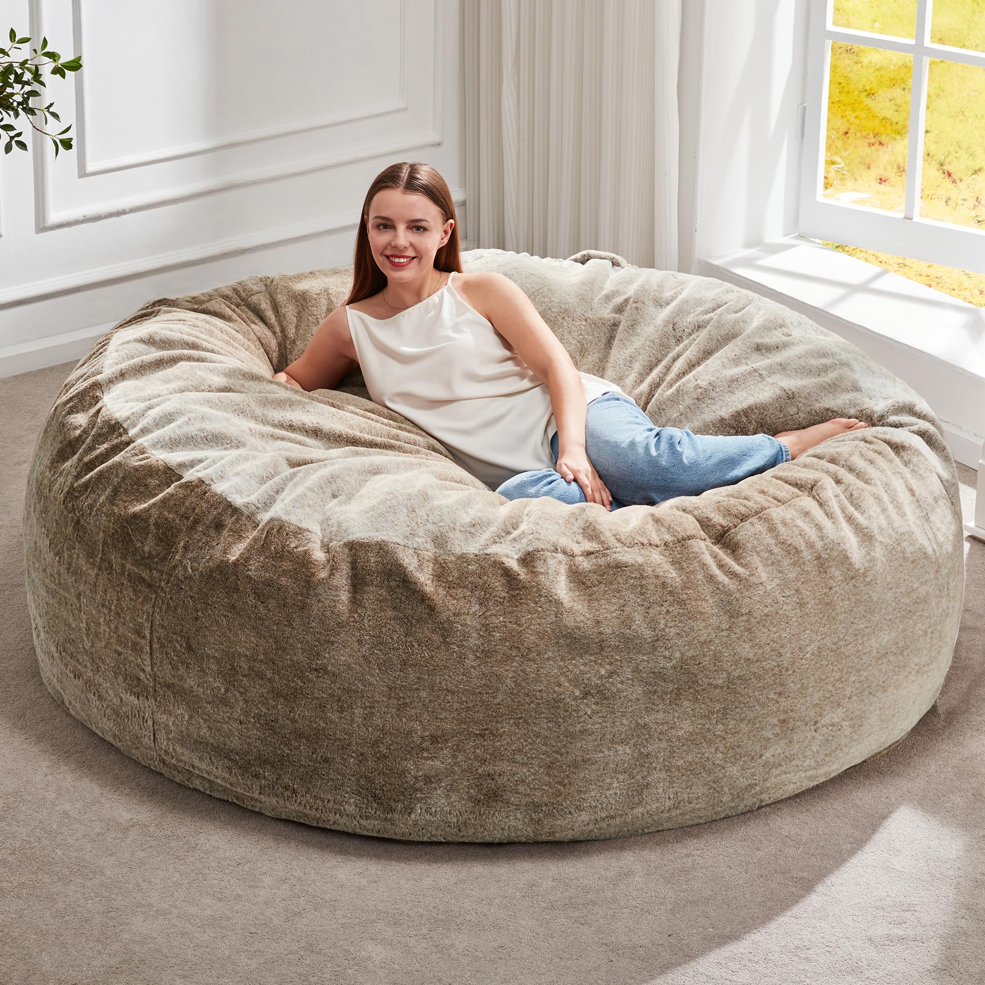 Hobestluk Bean Bag Chair for Adult Giant Beanbag with Filler Brown 5FT