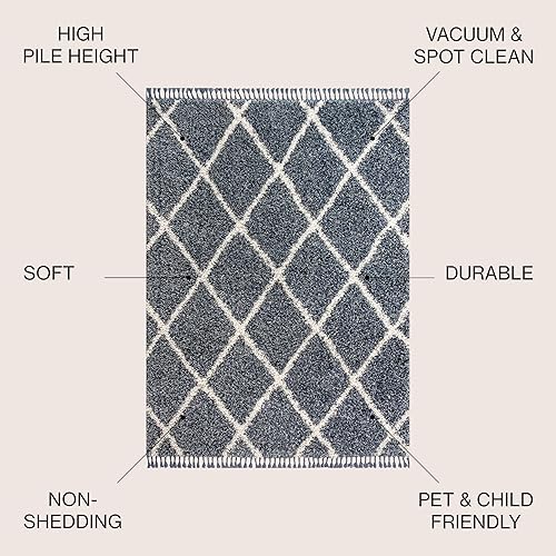 Miniatura 2 de JONATHAN Y MCR104A-5 Mercer Shag - Alfombra de felpa con borlas geométricas marroquíes y enrejado para interiores, estilo bohemio, fácil de limpiar,