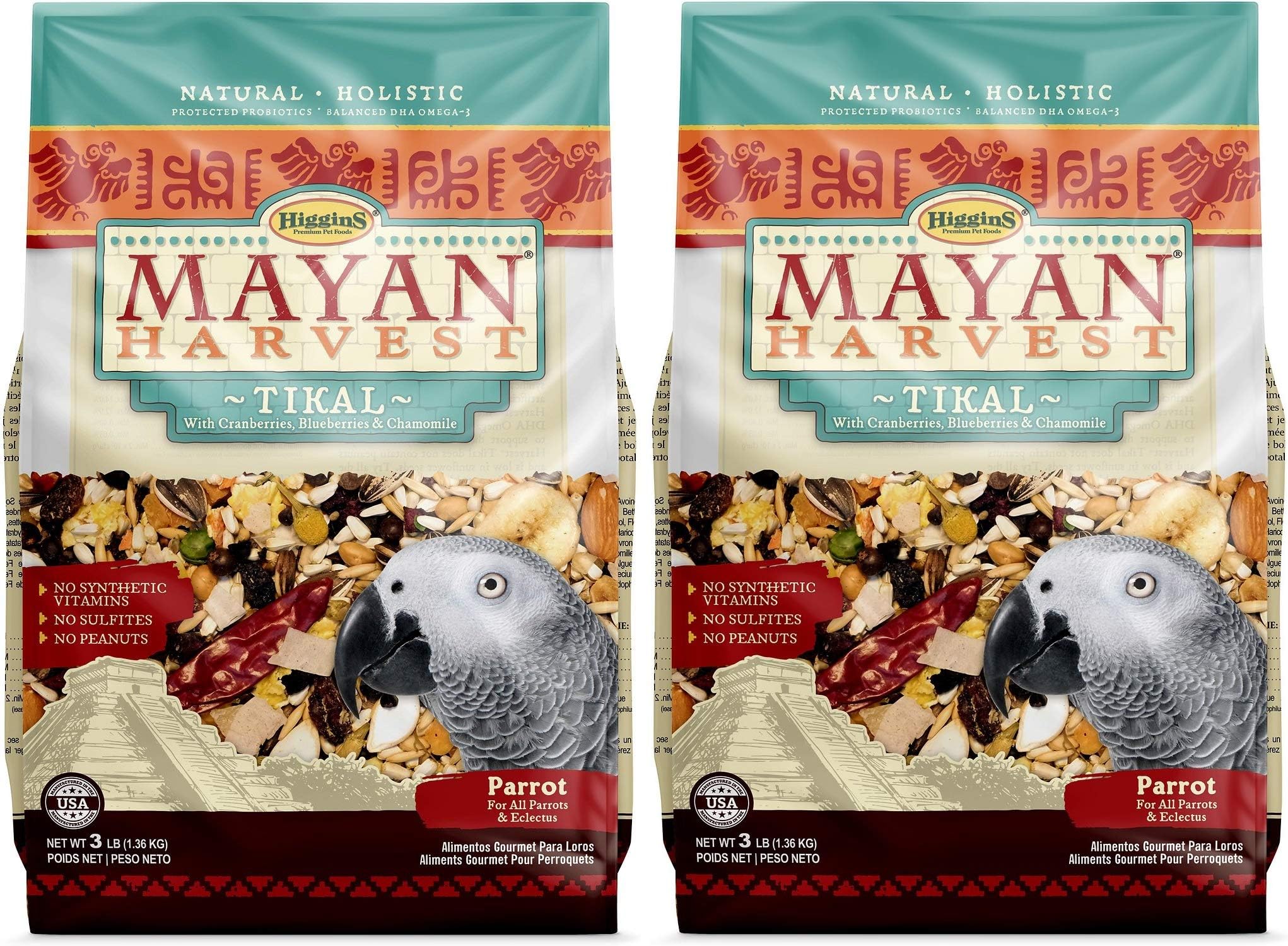 Higgins 2 Pack of Mayan Harvest Tikal Parrot Food, 3 Pounds Each