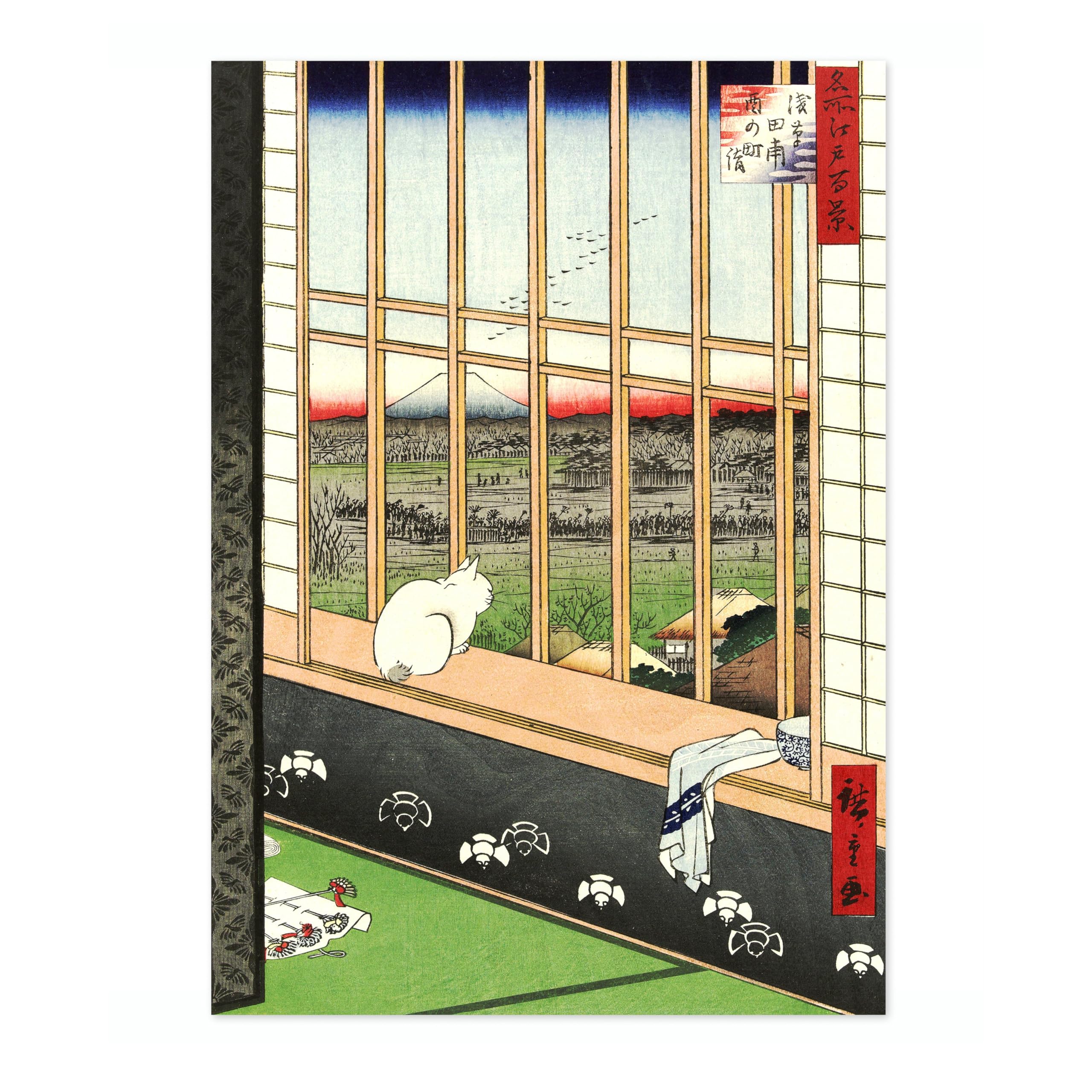 Cat In A Window Japanese Woodblock Print, Vintage Aesthetic Poster Japan Wall Art Exhibition Ukiyo-E Home Decor, Archival Matte, A5 (Print Only) - 21x14.8cm