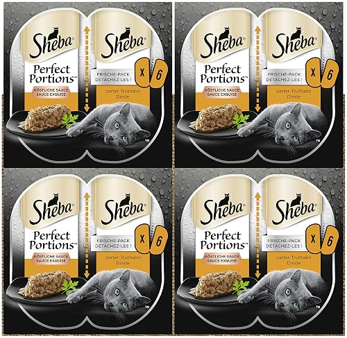 Sheba Portions - Comida húmeda para Gatos en Cuenco - paté Elegante con Pavo tierno - 24 x 75 g
