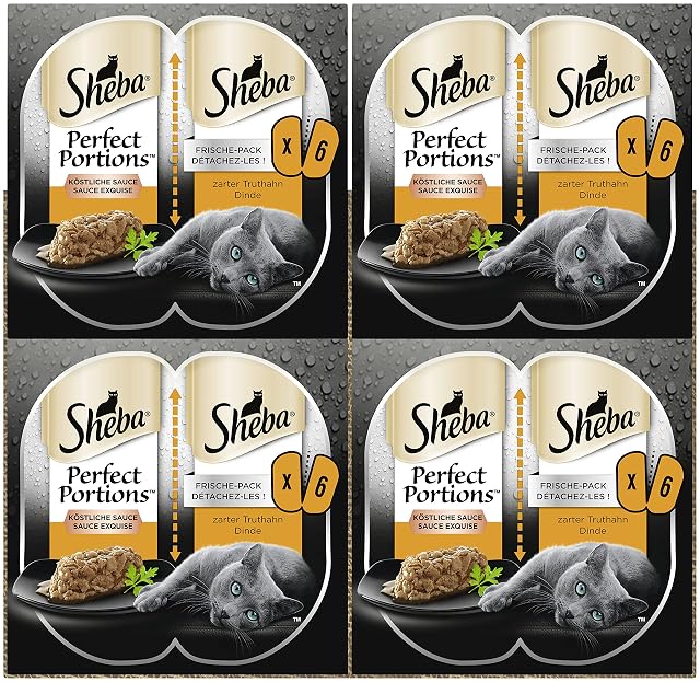 Sheba Portions - Comida húmeda para Gatos en Cuenco - paté Elegante con Pavo tierno - 24 x 75 g