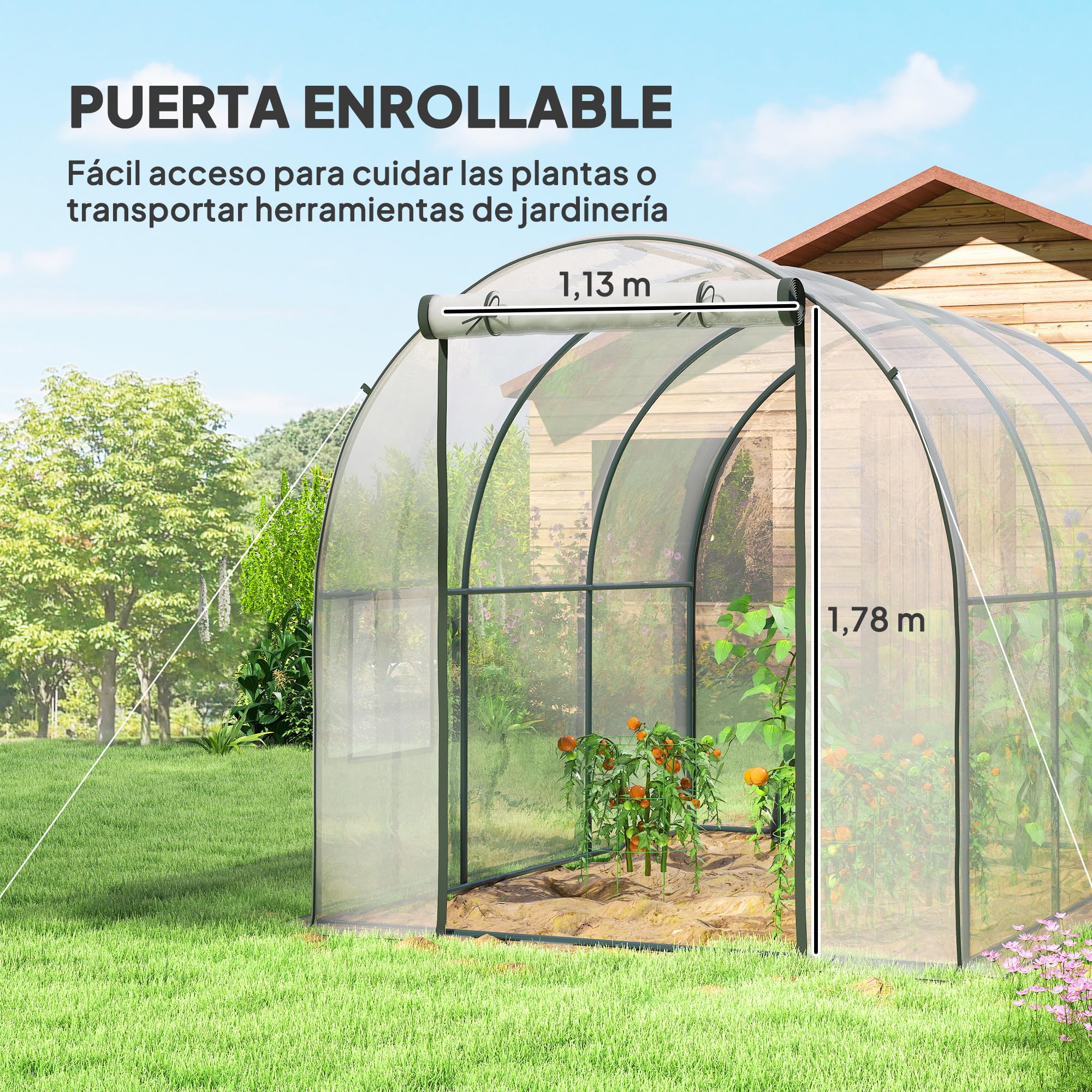 Outsunny Invernadero de Exterior 3x2x2 m 2 Ventanas de Malla Transparente | Invernadero de Túnel, Puerta Enrollable, Cubierta de Plástico, Marco de Acero, Anti-UV, para Cultivos Plantas Flores