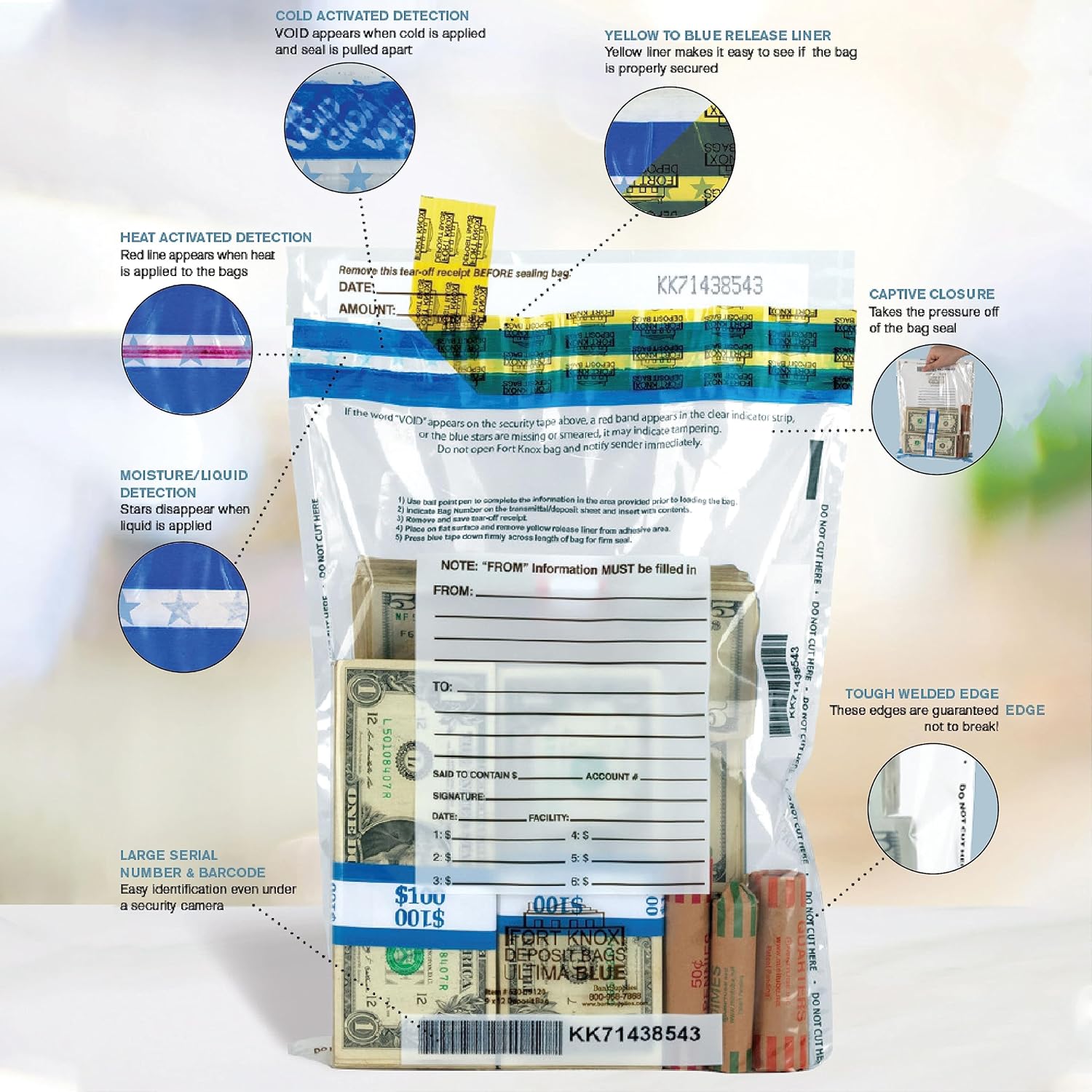 BankSupplies Ultima Blue Tamper-Evident Clear Deposit Bags 9W x 12H Pack of 100 with Advanced Security Detection Features - Image 7