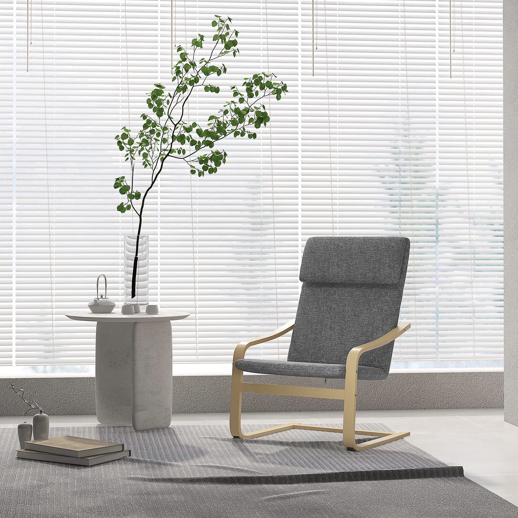 Fauteuil De Salon HOMCOM En Tissu Aspect Lin - Accoudoirs Incurvés, Cadre Bois, 65x79x98 Cm, Gris