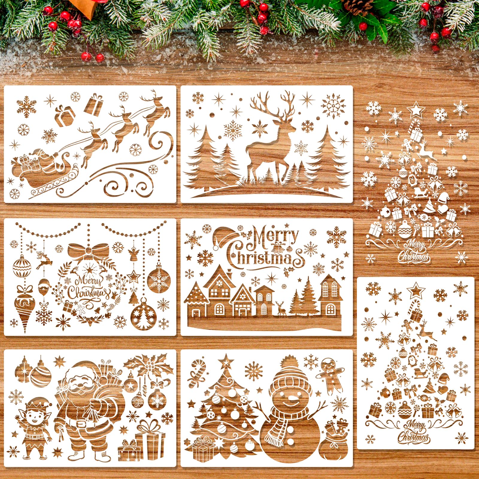 120 Pezzi Stencil Natalizi, 7,6x7,6cm Riutilizzabili Buon Natale Modelli Stencil per Dipingere su Legno Parete Porta Carta Cartoncino Album Disegno Fai Da Te Artigianato Decorazione
