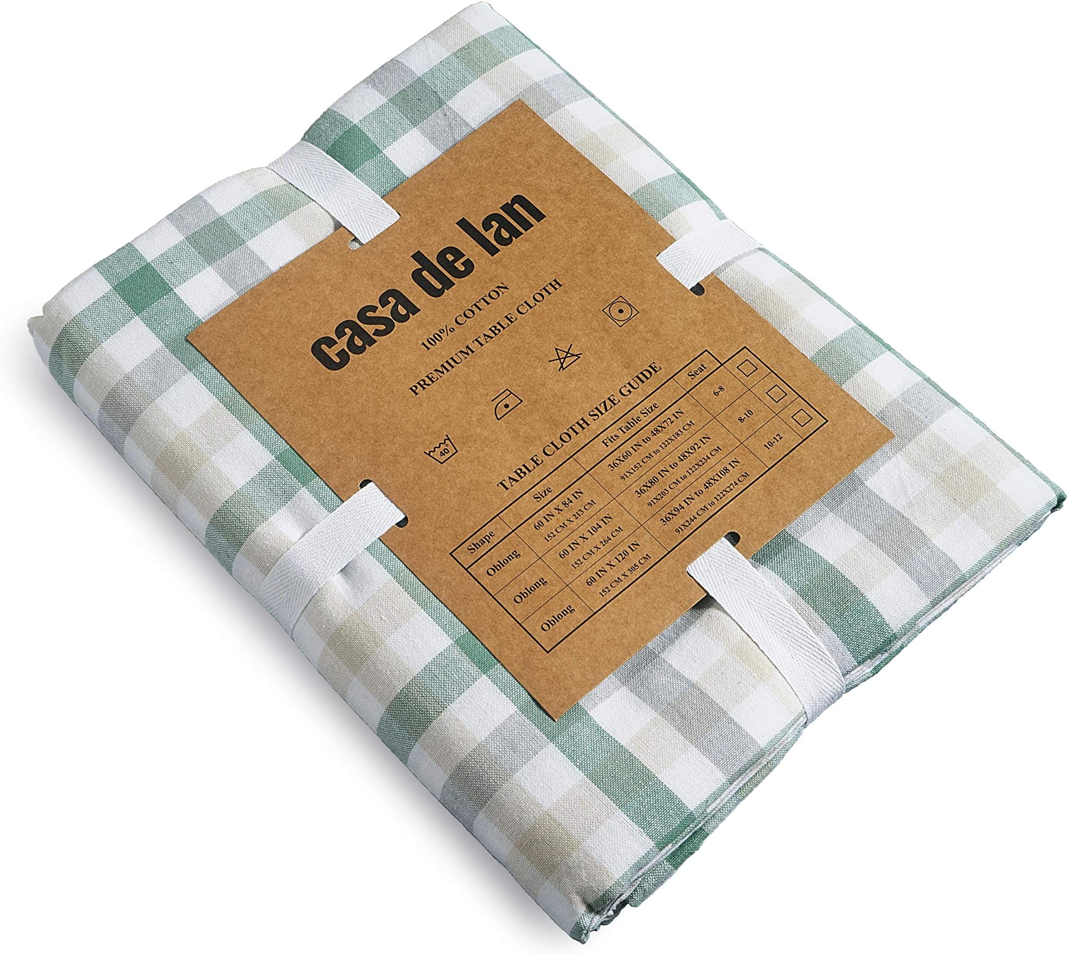 Cotton Table Cover - Rectangle Tablecloth - Wrinkle Free Cover - Cotton Mitered Stitched - Multicolor Check - Kitchen Dining, Wedding, Decorations, & Parties - 60'' x 84' - Green