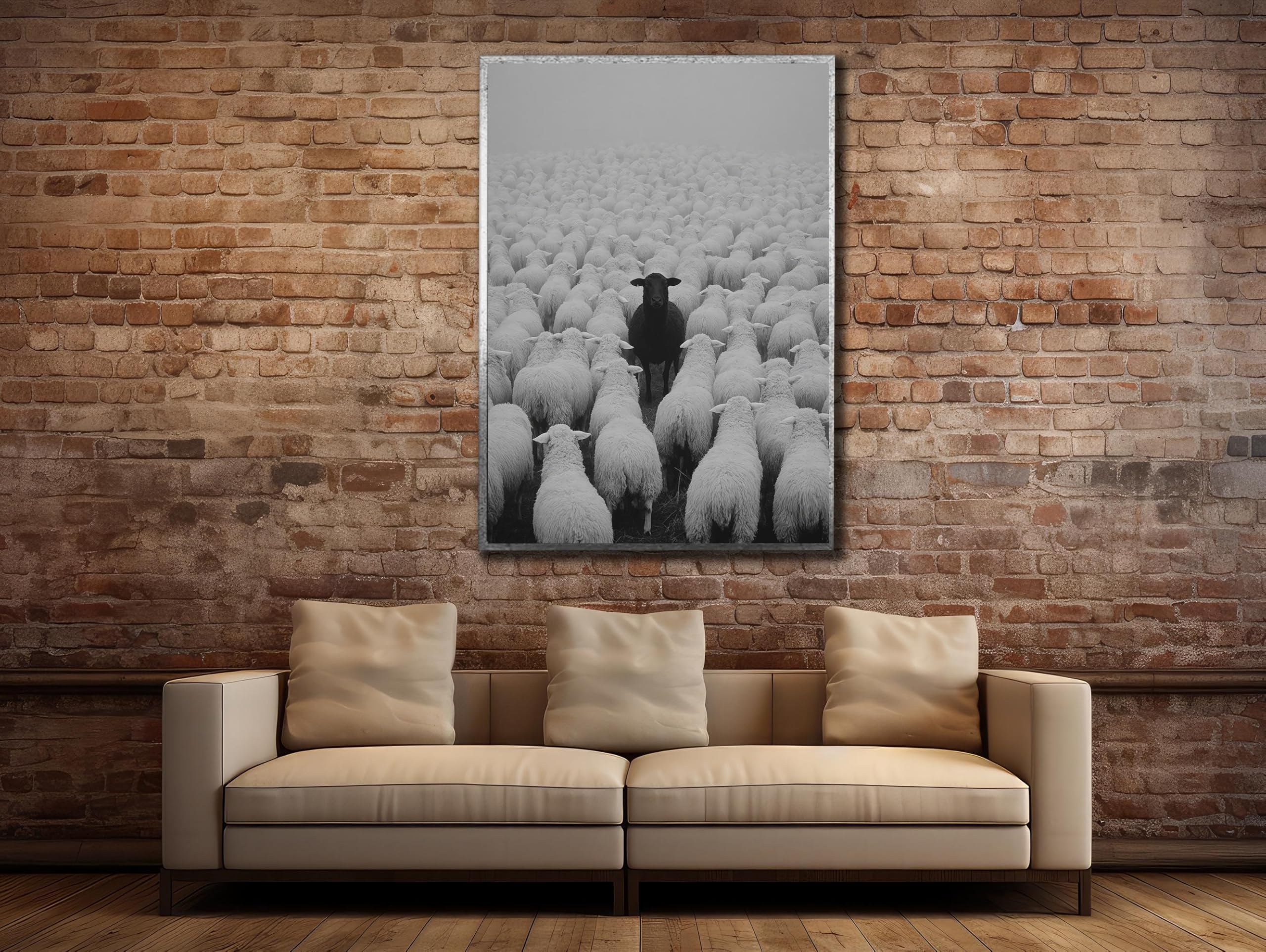 LMYCHENG Schwarzes Schaf Porträt Leinwandbild: Moderne Wohnzimmerdekoration Leinwand-Ölgemälde, Vintage-Tierposter (80x120cm/Innenrahmen)