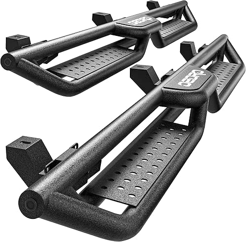 OEDRO Running Boards with Two Stairs Design All-Steel Build, Bolt-on