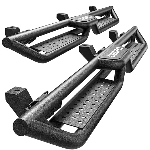 OEDRO Running Boards with Two Stairs Design All-Steel Build, Bolt-on Side Steps Compatible with 2018-2024 Jeep Wrangler JL 4 Door, Black Powder Coated Nerf Bar