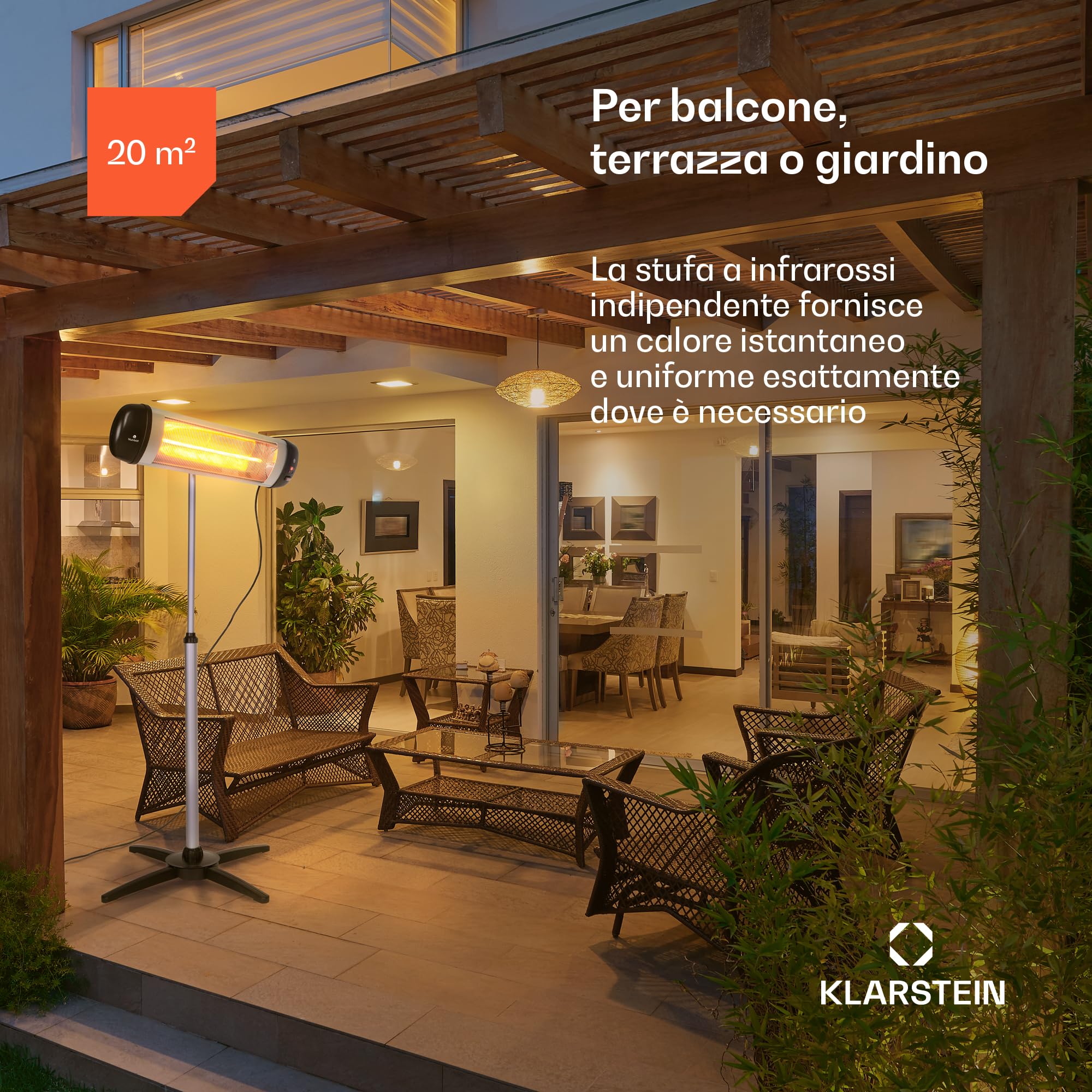 Blumfeldt Stufa Elettrica Basso Consumo, Stufa Elettrica 2500W, Termosifone Elettrico per Esterni, Termoconvettore Elettrico da Parete, Protezione IP34, Riscaldamento Infrarossi, No CO2