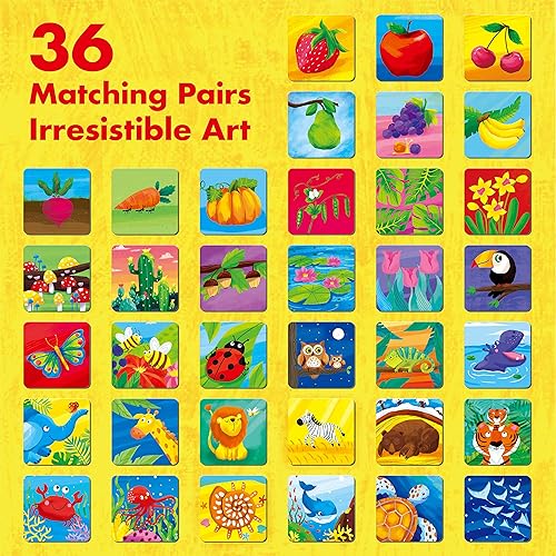 Miniatura 2 de Hebayy Juego de memoria a juego, 72 tarjetas a juego con temática natural para niños pequeños, 36 pares de tarjetas de memoria para preescolar de 4,