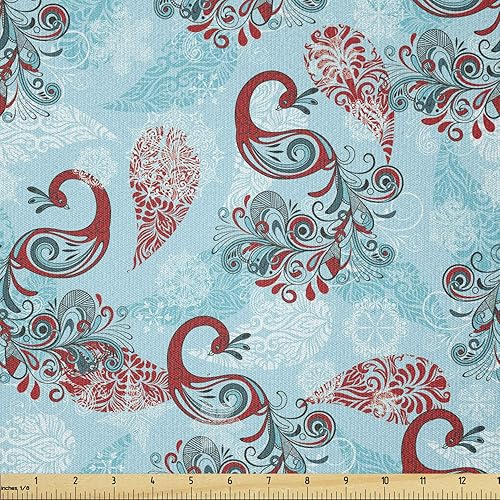 Miniatura 92 de Ambesonne The Yard, tela de mariquitas de The Yard, flores exóticas hibisco hawaiano follaje ilustración botánica flor de primavera, tela