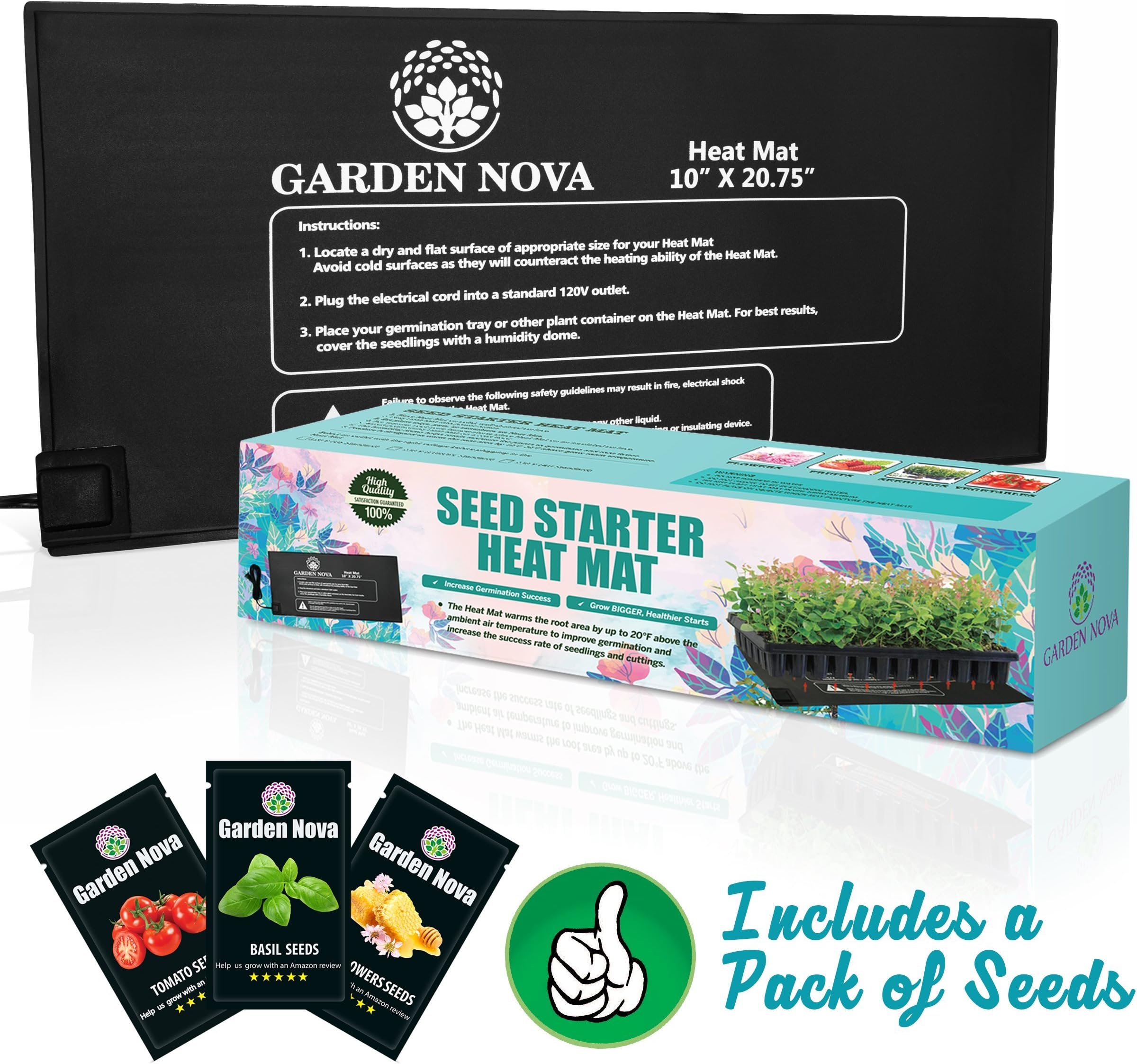 Waterproof Seedling Heat Mat with Seeds Packet, 10 x 20.75 Inch