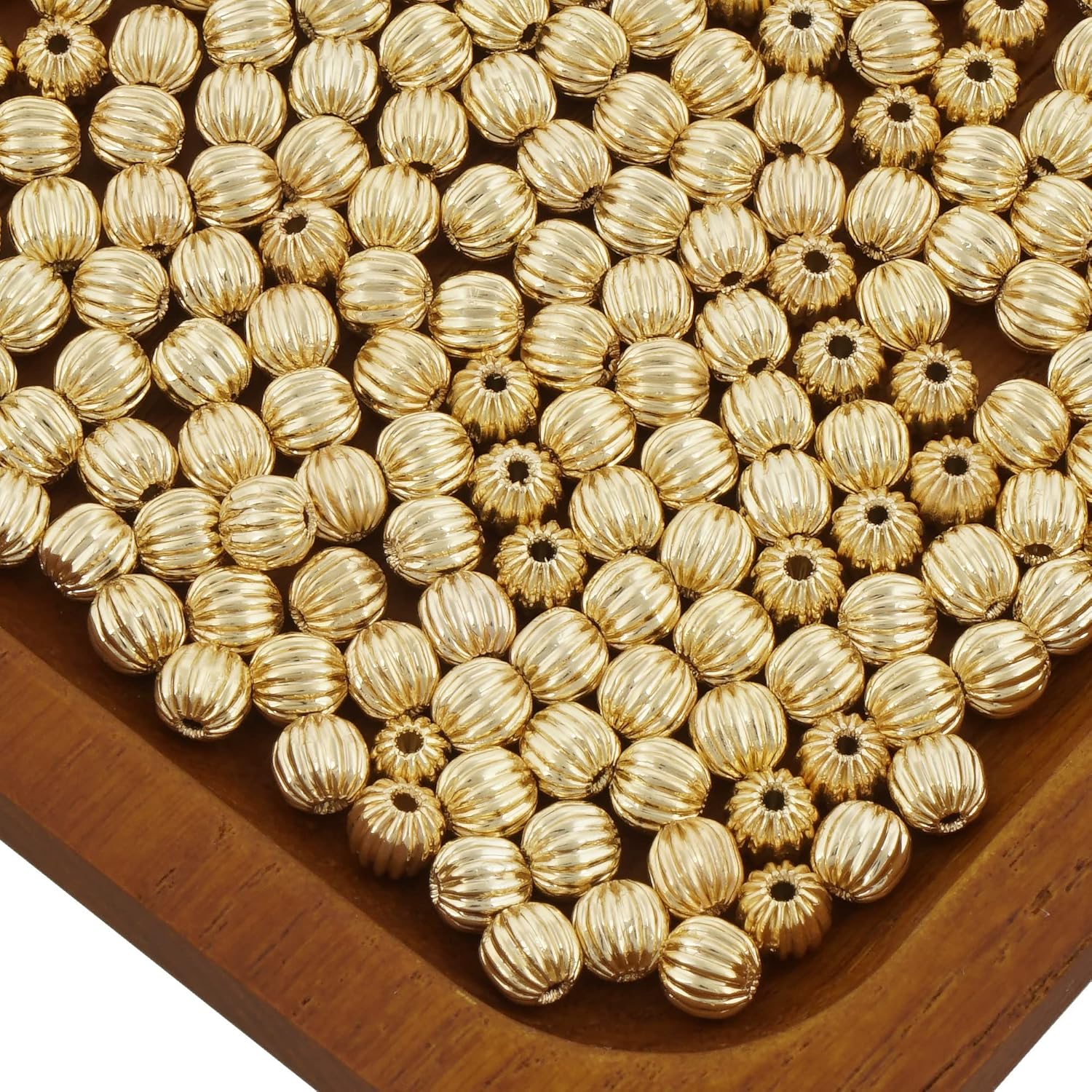 50 Count 14k Gold Filled Round Corrugated Beads Bulk Ball