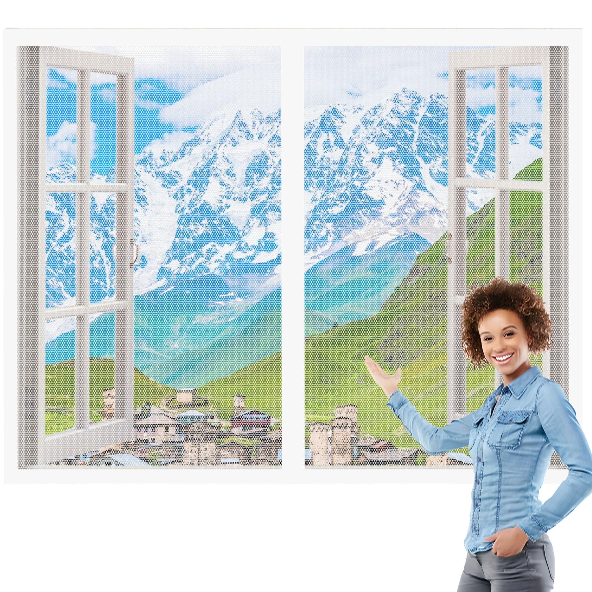 Magnetic Fly Screen Window Adjustable 135 x 115 cm Selfadhesive Tape DIY Window Bug Screen Kit Mosquito Easy Install for Living Room Bedroom Offfice, White
