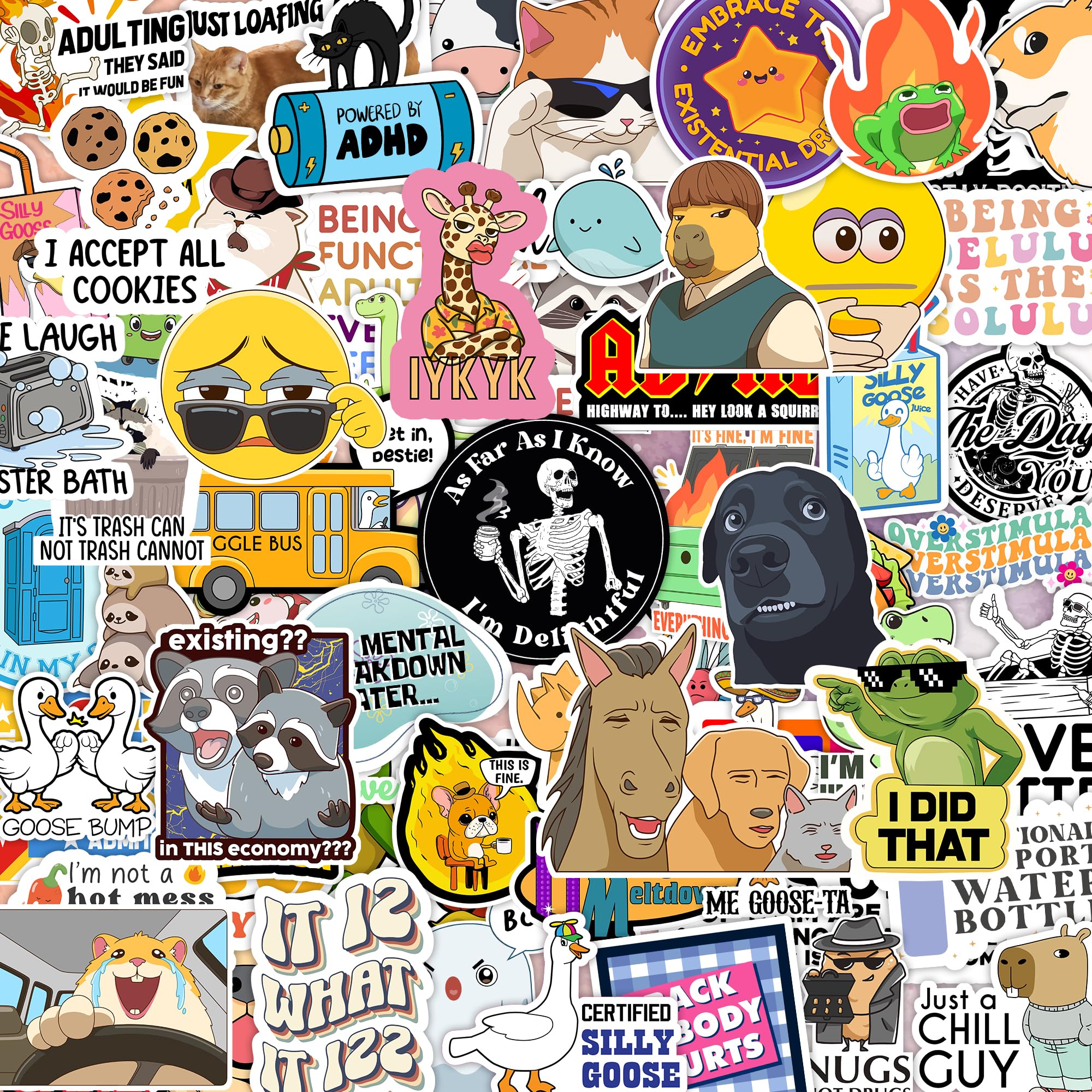 412PCS Funny Holographic Stickers for Adults, Waterproof Vinyl Pack Sarcastic Relatable Meme Decals for Laptop, Water Bottle, Phone, Kindle, Journal, Scrapbooking, No Repeats