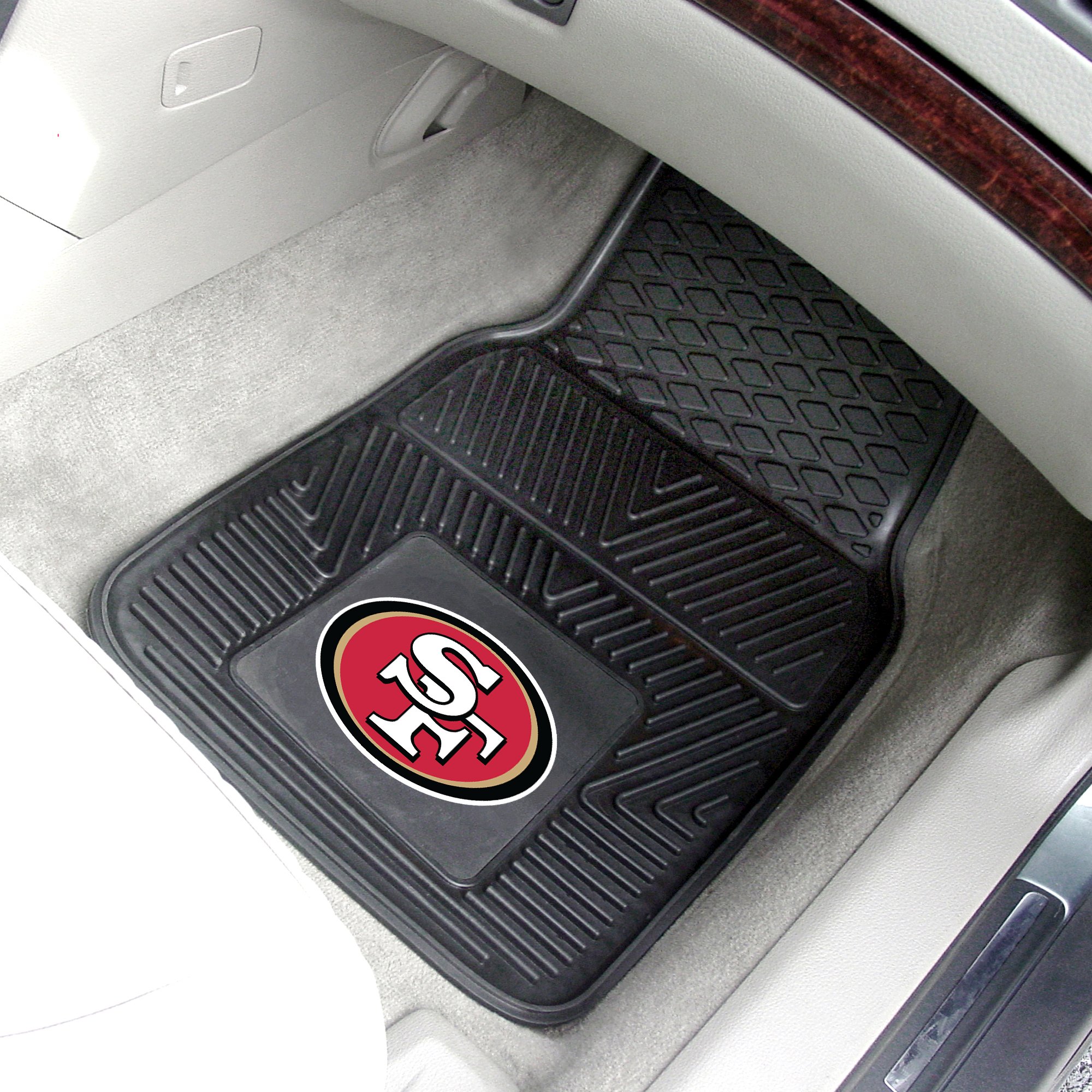 FANMATS 8902 San Francisco 49ers 2-Piece Heavy Duty Vinyl Car Mat Set, Front Row Floor Mats, All Weather Protection, Universal Fit, Deep Resevoir Design
