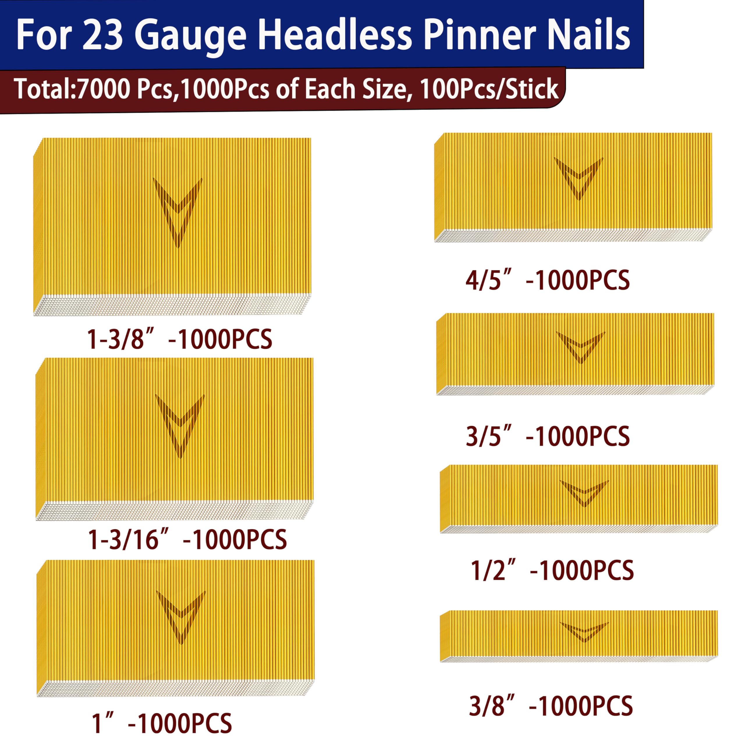 ハンドメイドきな HAMWOO 23 Gauge Pin Nails, Headless Pinner Nails, Assorted 3/8
