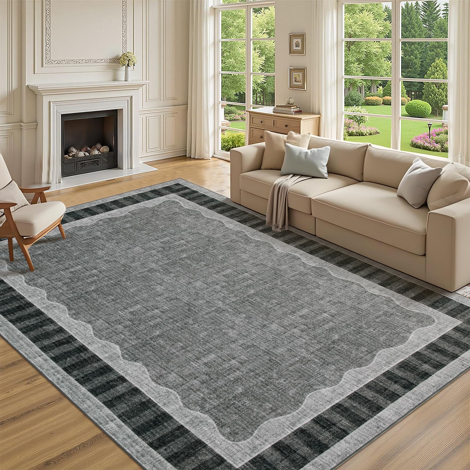 Garvee 9x12 ft Washable Scalloped L sold for $60 at auction (list price $505)