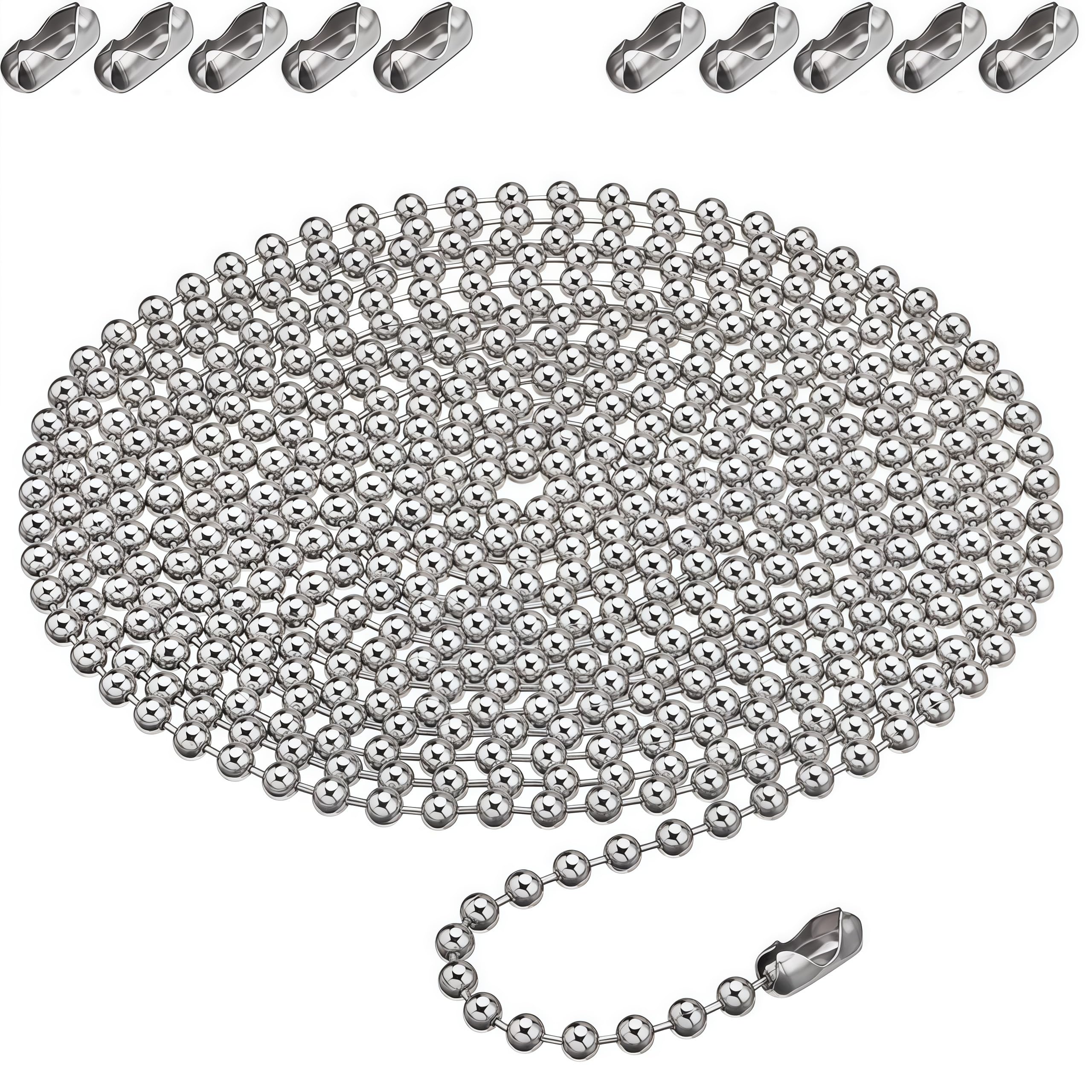 Gskqcrpr Silver 3 Meter/9.9 Feet Blind Chain, 4.5Mm Roller Blind Chain Beaded Pull Chain Extension, Chain Beaded Ball Roller Chain With10 Roller Blind Chain Connectors