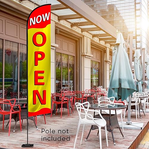 Miniatura 4 de Banderas abiertas para negocios, banderas publicitarias para exteriores, restaurantes y casas. Bandera de plumas Now Open Banner de 12 pies x 2.5