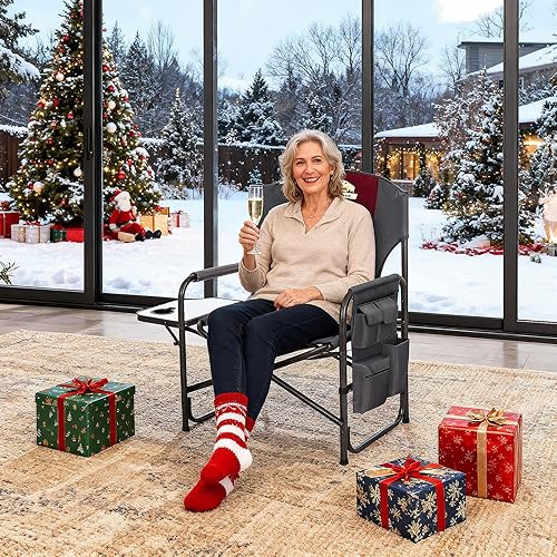 Miniatura 2 de Directors - Juego de 2 sillas de campamento de gran tamaño, soporta 600 libras, sillas plegables resistentes para exteriores con bolsillo lateral