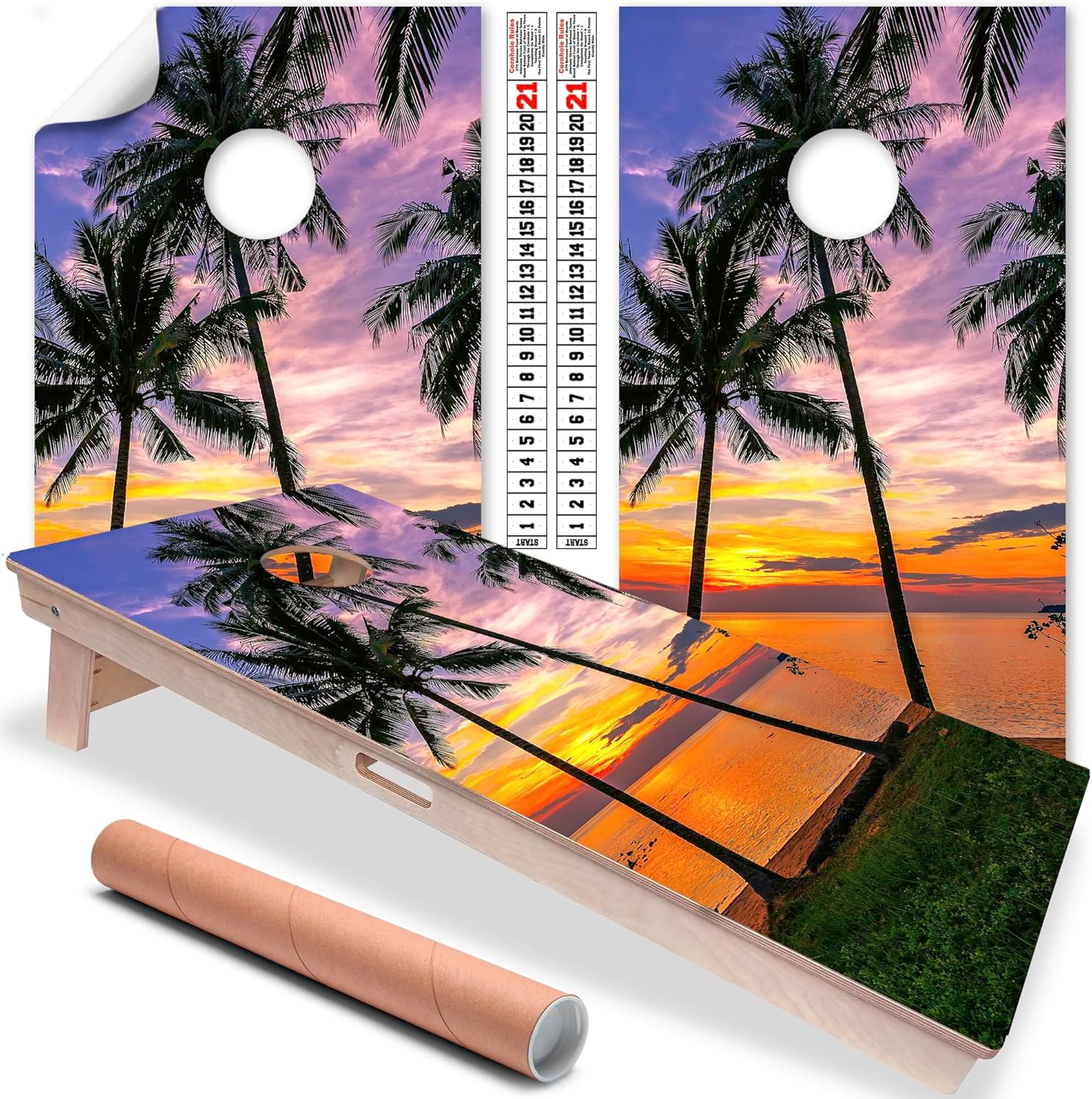 Lone Star Art Cornhole Wraps for Boards – Set of 2 Palm Beach Sunset Vinyl Decals, Bean Bag Toss Cornhole Skins and Stickers, Outdoor Game Board Wraps (Boards Not Included), 25+ Design Options